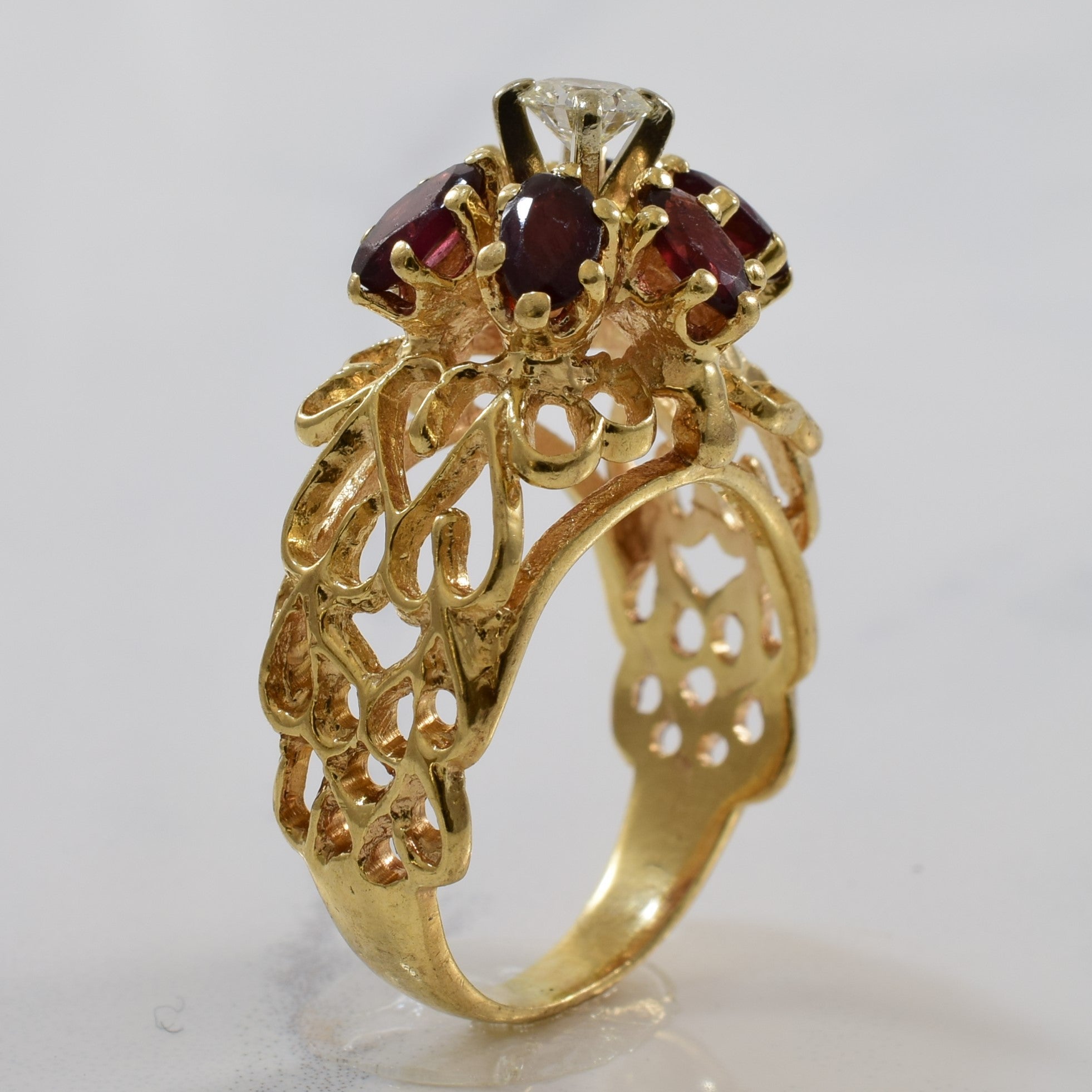 High Set Diamond & Garnet Cocktail Ring | 0.25ct, 1.50ctw | SZ 6.5 |