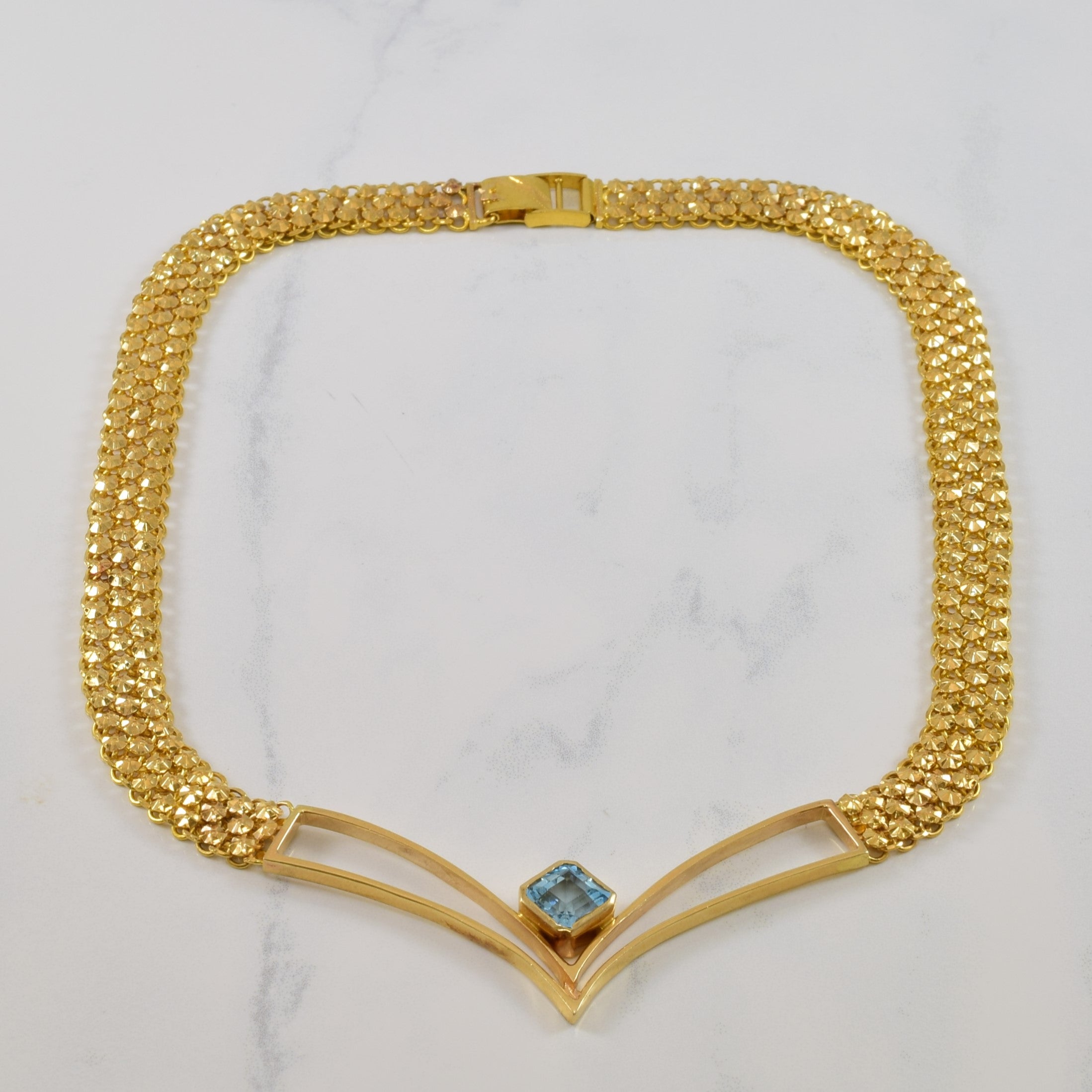 Blue Topaz Chevron Plate Necklace | 3.00ct | 17" |