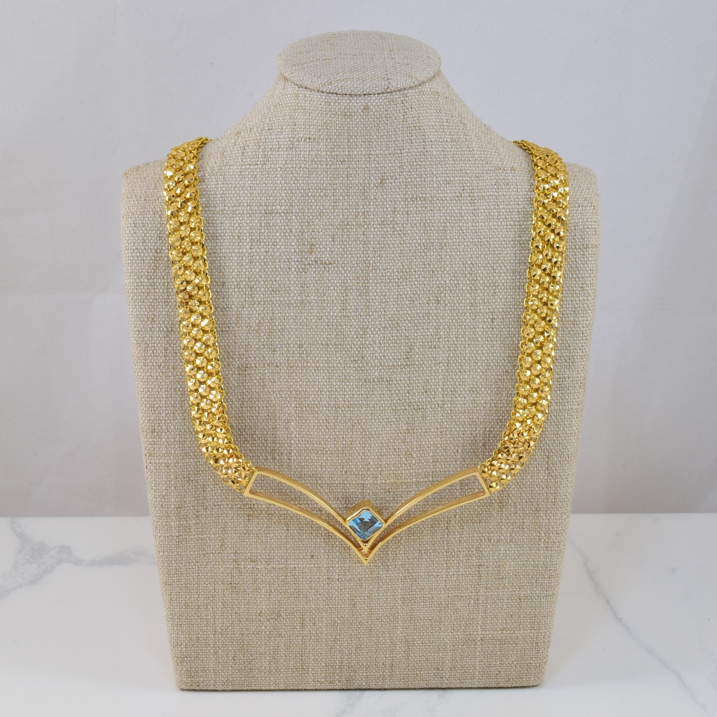 Blue Topaz Chevron Plate Necklace | 3.00ct | 17" |