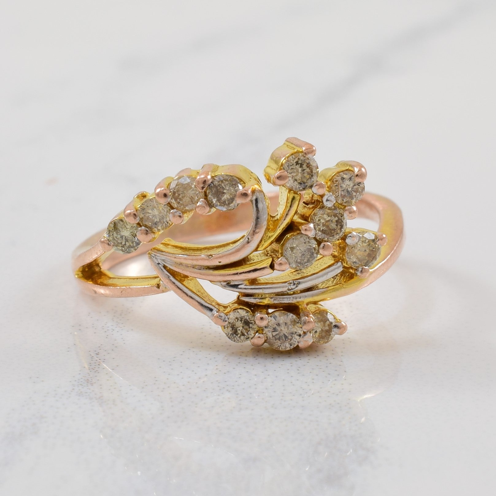 Diamond Swirl Bypass Cocktail Ring | 0.30ctw | SZ 6 |