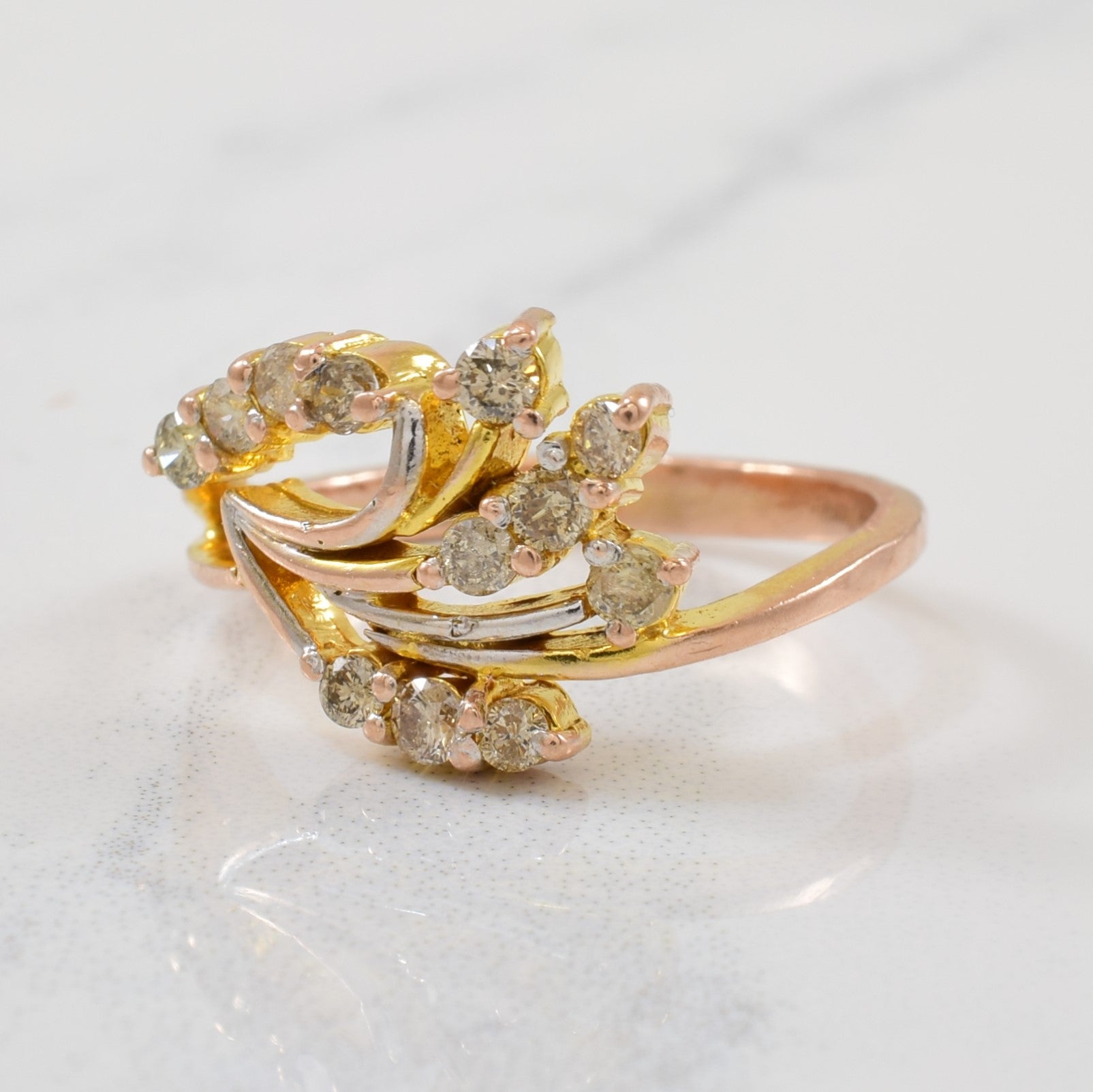 Diamond Swirl Bypass Cocktail Ring | 0.30ctw | SZ 6 |