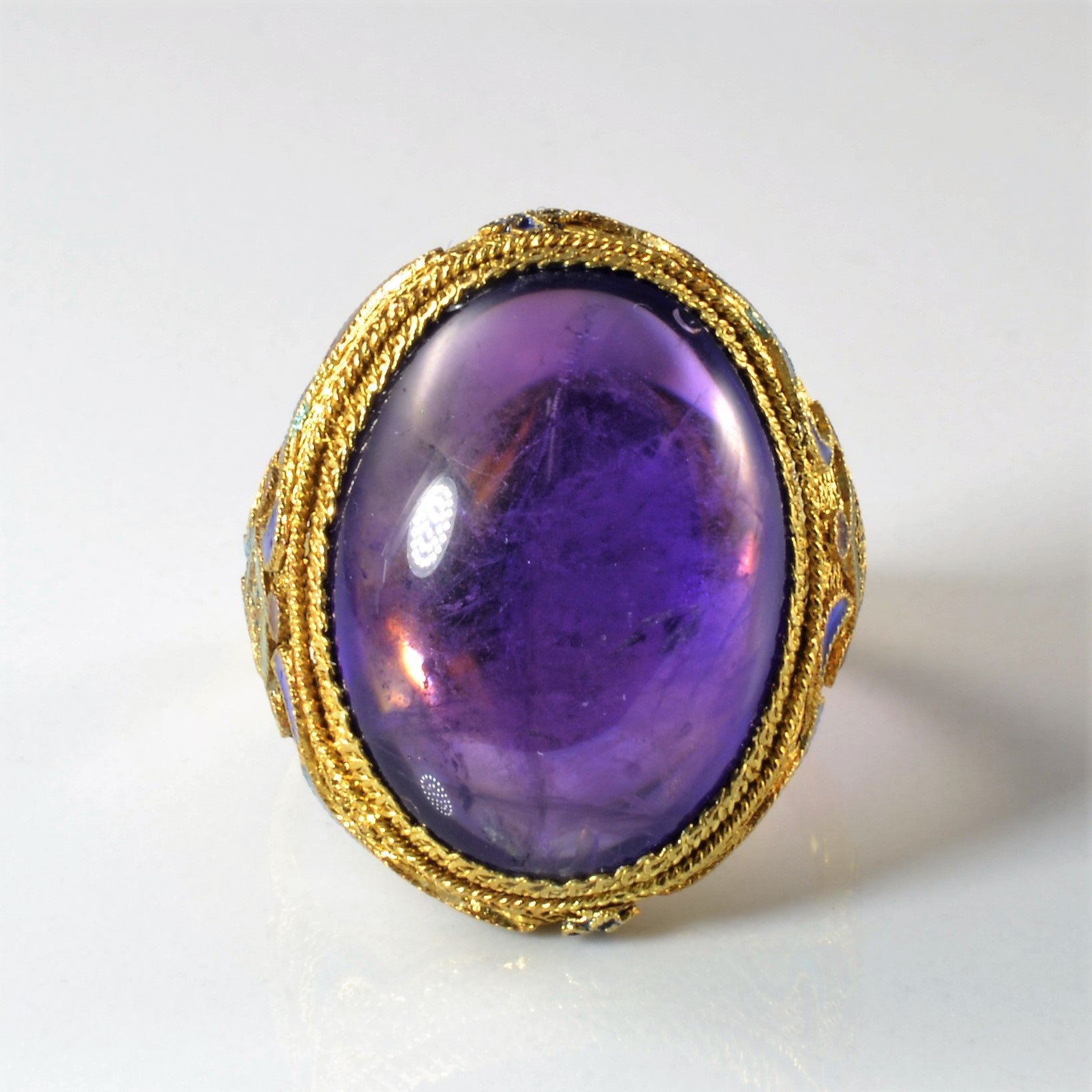 Enameled Amethyst Cocktail Ring | 14.00ct | SZ 7 |