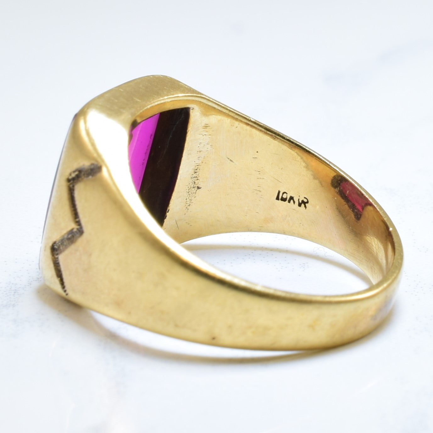 Synthetic Ruby Initial 'J' Signet Ring | 6.00ct | SZ 8.5 |