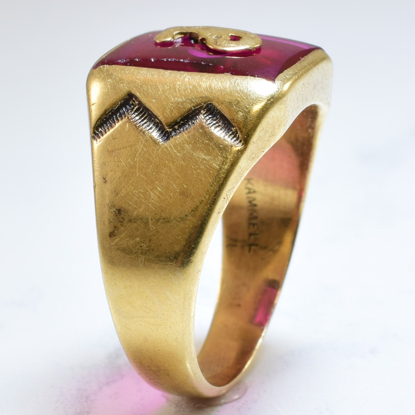 Synthetic Ruby Initial 'J' Signet Ring | 6.00ct | SZ 8.5 |