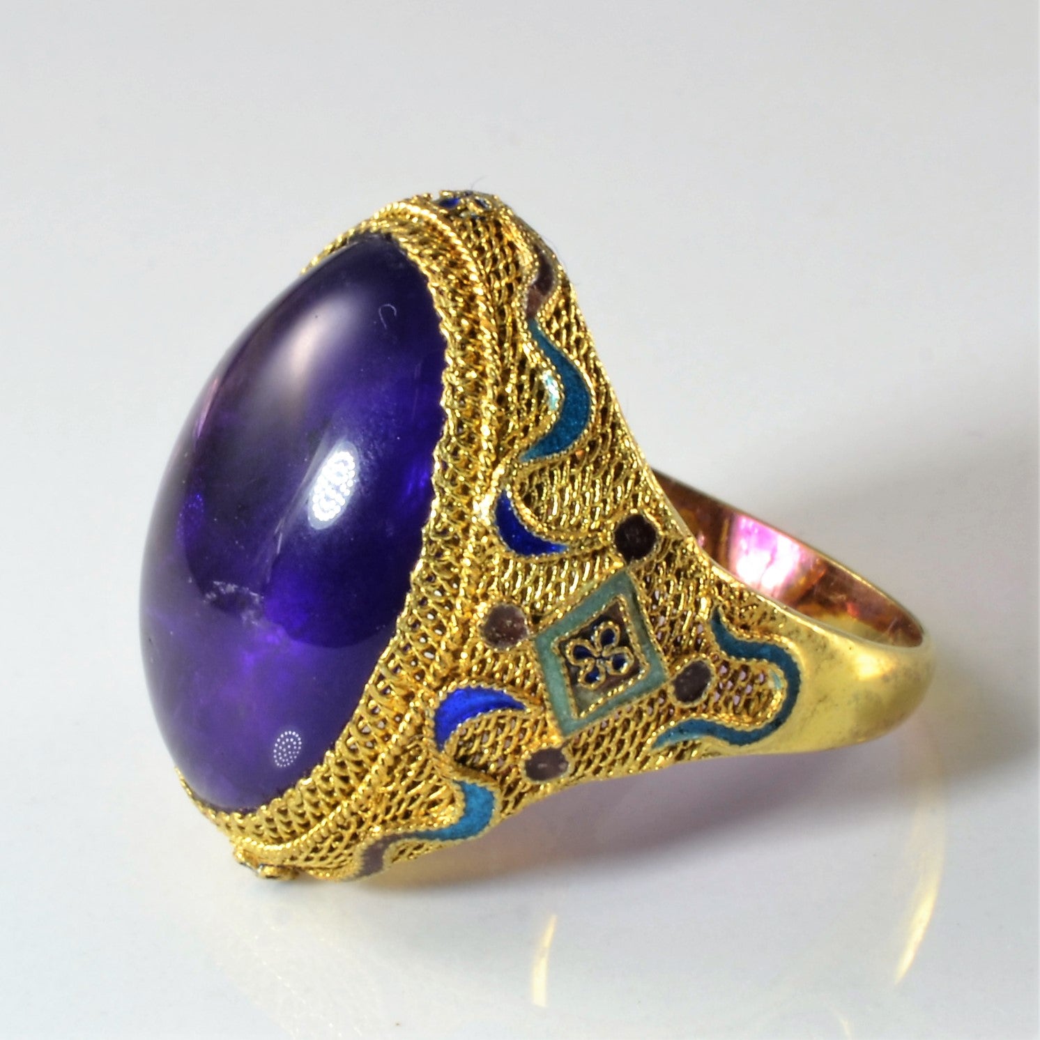 Enameled Amethyst Cocktail Ring | 14.00ct | SZ 7 |