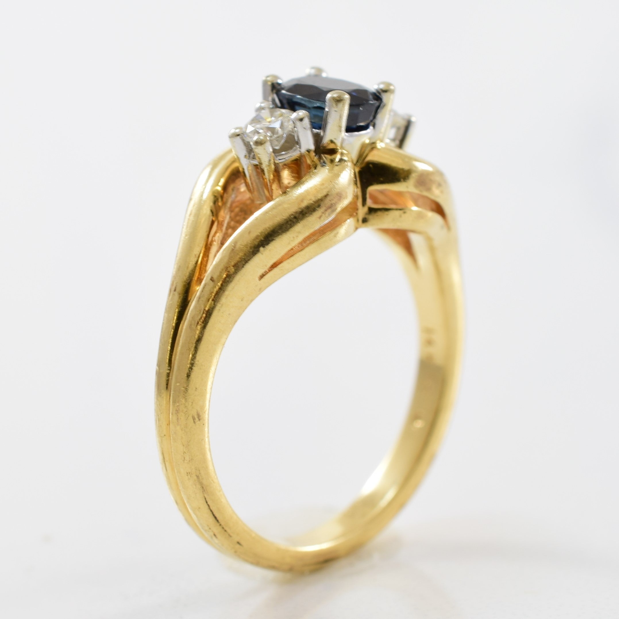 Three Stone Blue Sapphire & Diamond Ring | 0.14ctw, 0.77ct | SZ 6.5 |