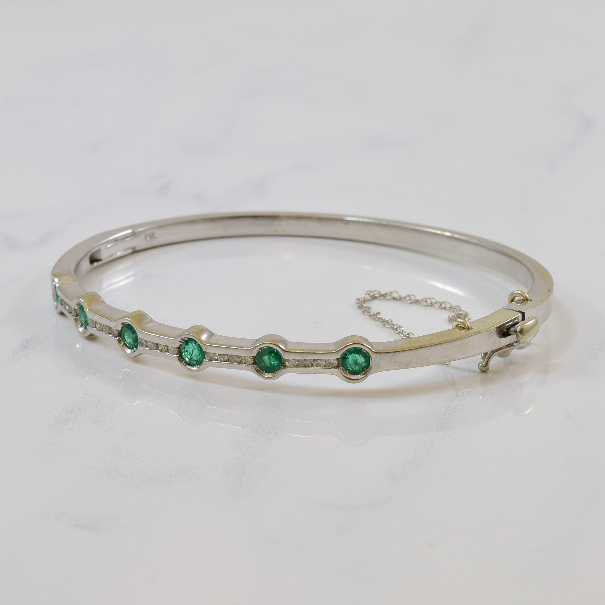 Bezel Set Emerald & Diamond Hinged Bangle | 0.60ctw, 0.18ctw | 6.5" |