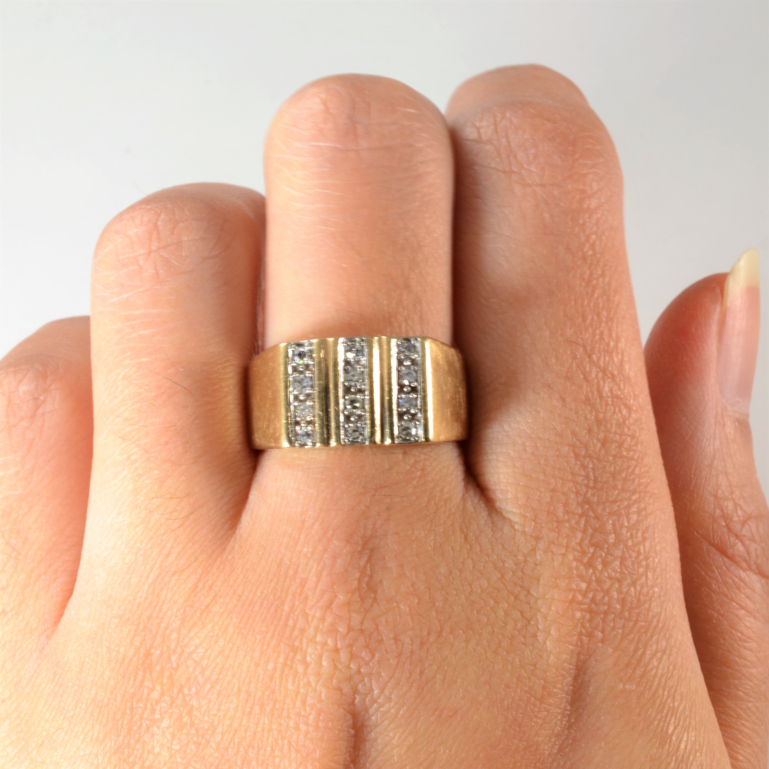 Triple Row Diamond Wide Ring | 0.18ctw | SZ 8.25 |
