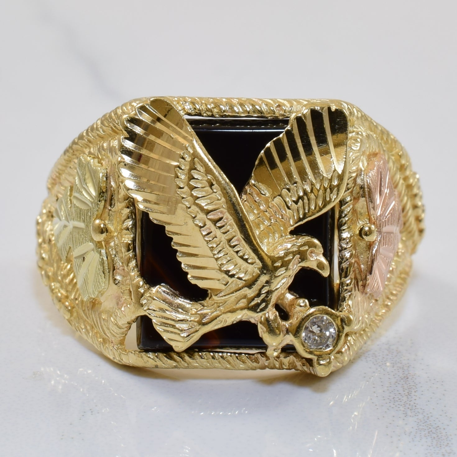 Black Onyx & Diamond Bird Ring | 4.50ct, 0.05ct | SZ 10.75 |