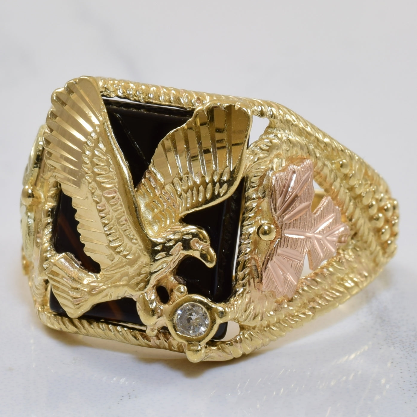 Black Onyx & Diamond Bird Ring | 4.50ct, 0.05ct | SZ 10.75 |