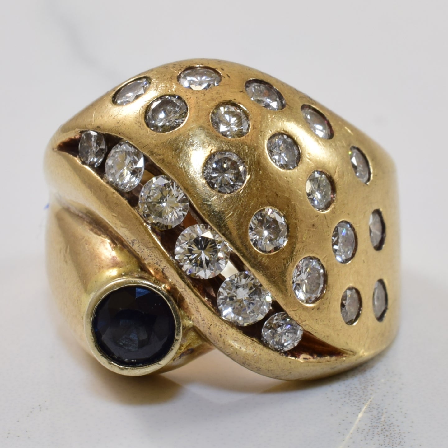 Diamond & Blue Sapphire Cocktail Ring | 1.25ctw, 0.48ct | SZ 7 |
