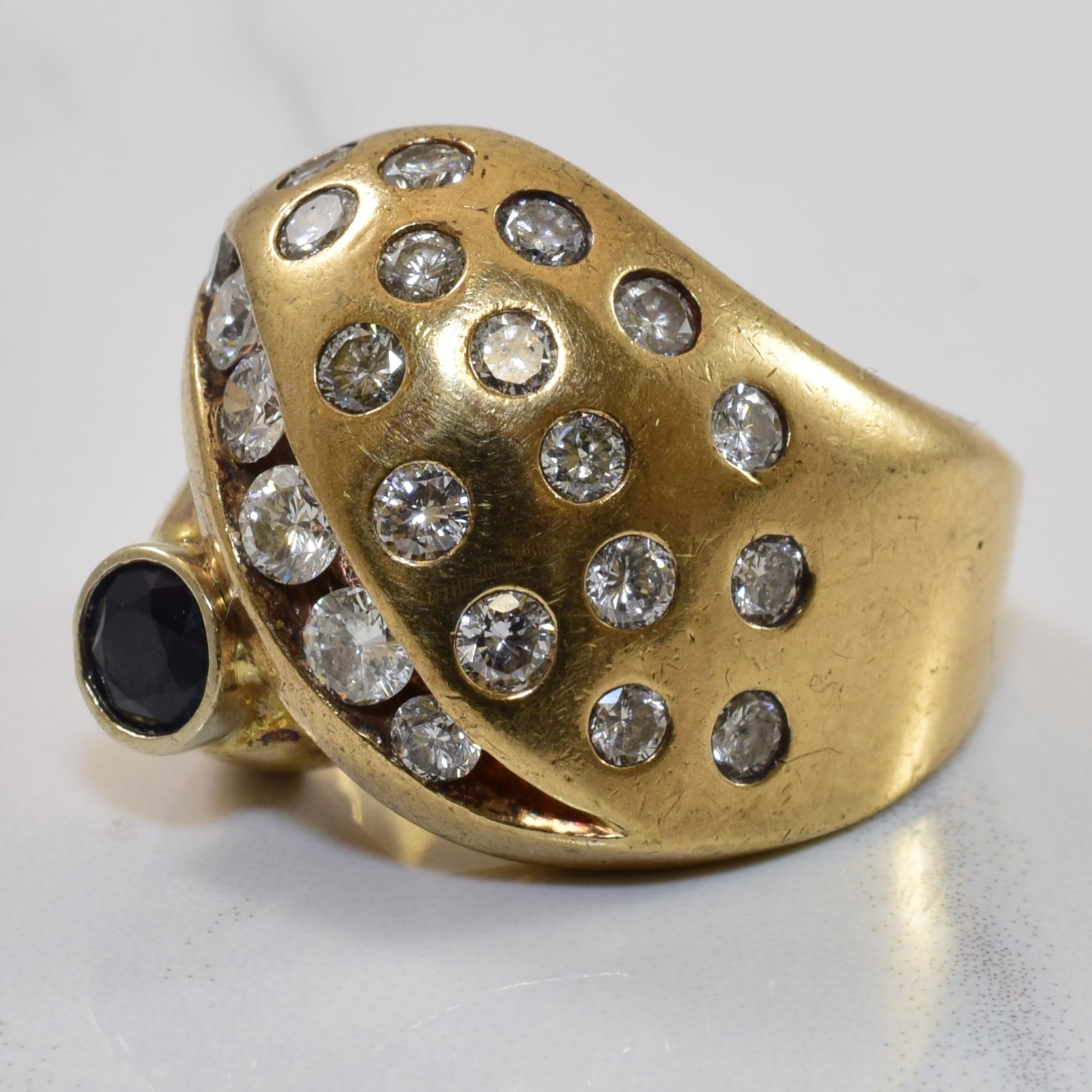 Diamond & Blue Sapphire Cocktail Ring | 1.25ctw, 0.48ct | SZ 7 |