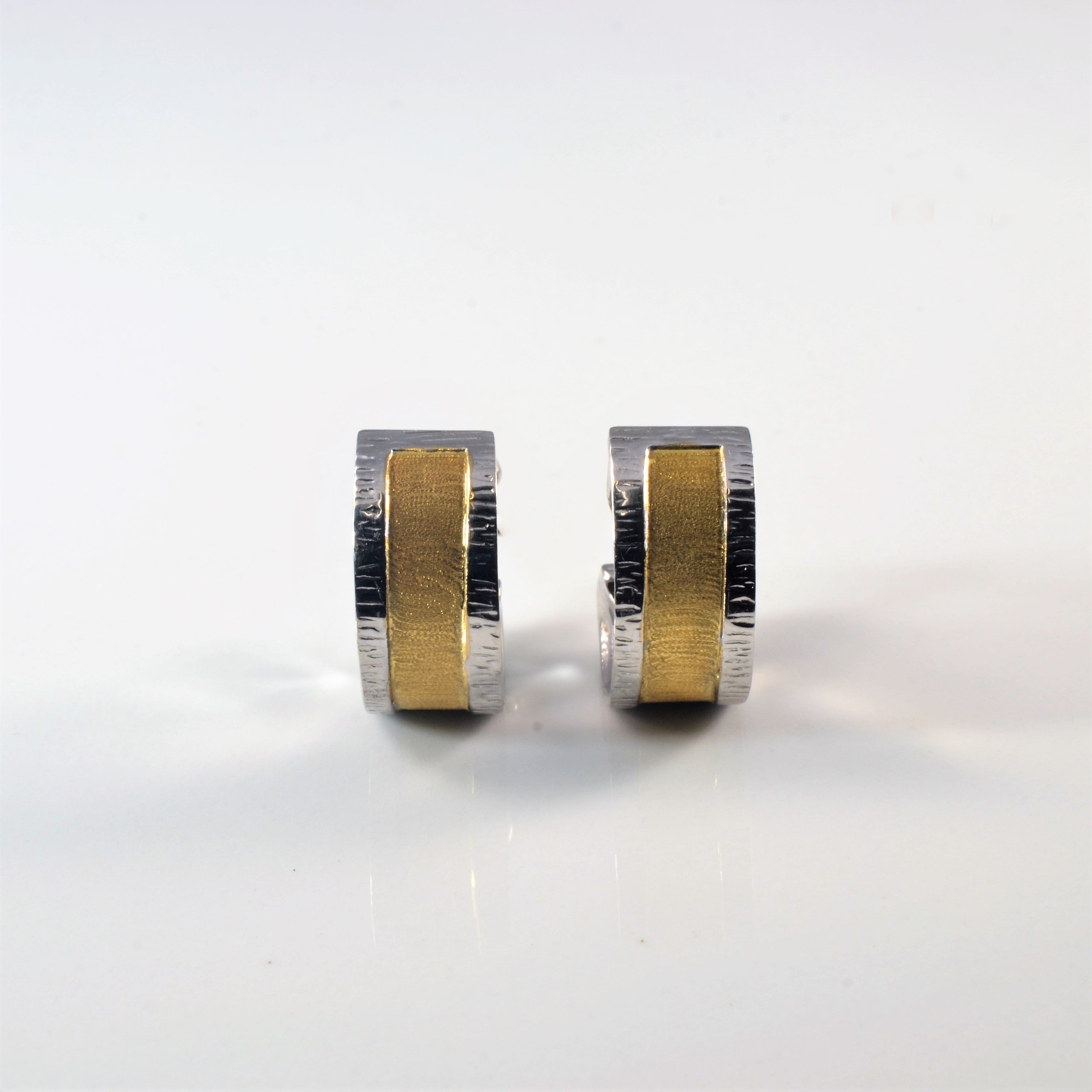 Two Tone Gold Huggie Earrings |