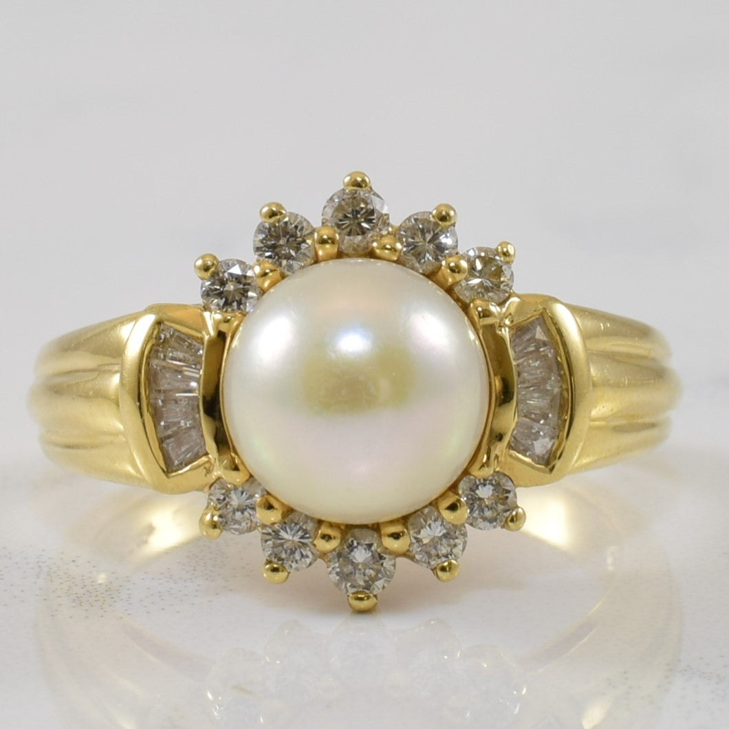 Pearl & Diamond Side Channel Halo Ring | 3.35ct, 0.30ctw | SZ 5.25 |