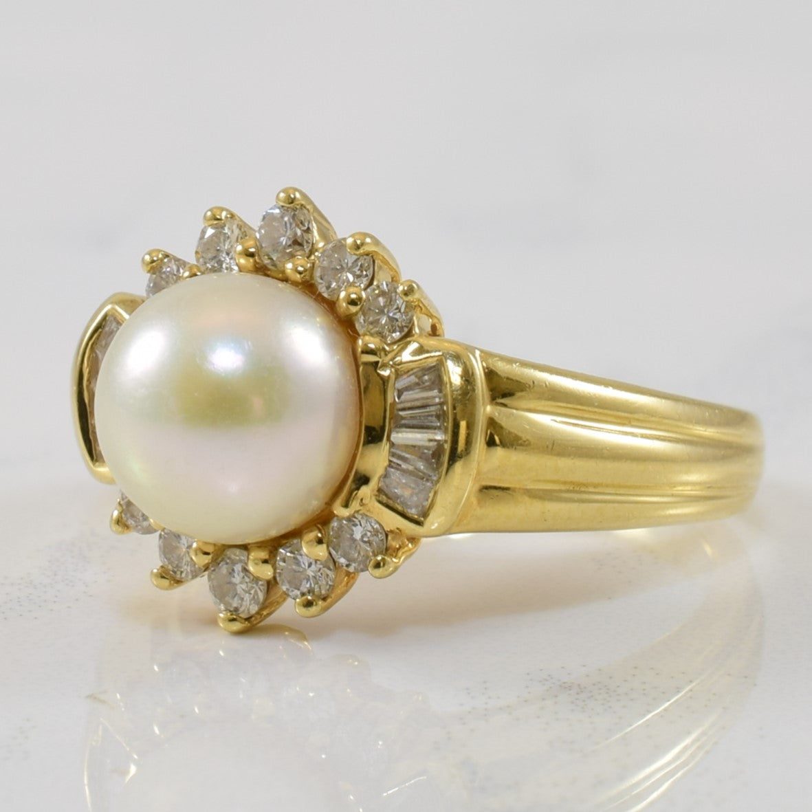 Pearl & Diamond Side Channel Halo Ring | 3.35ct, 0.30ctw | SZ 5.25 |