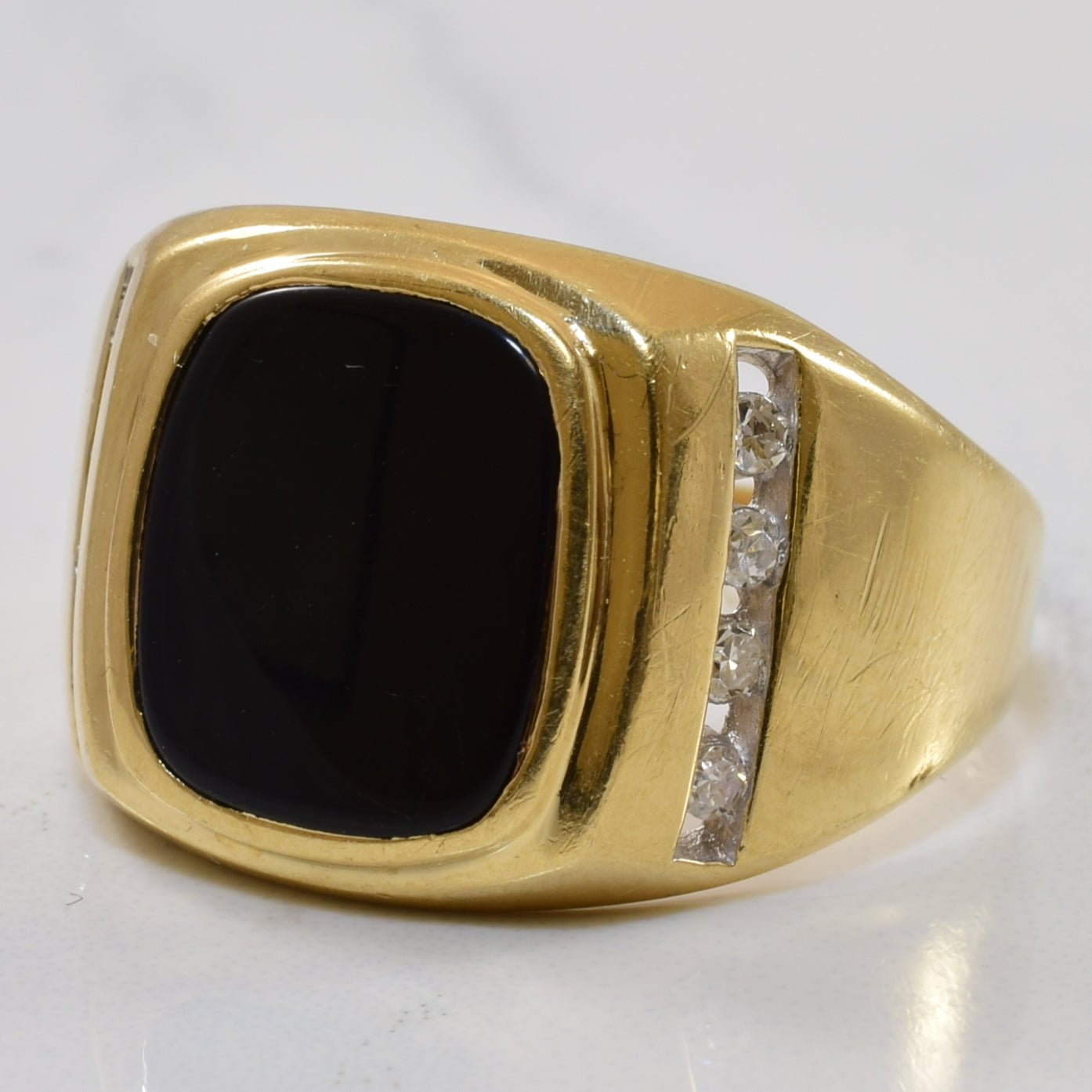 Black Onyx & Pave Set Diamonds | 3.00ct, 0.16ctw | SZ 9.75 |