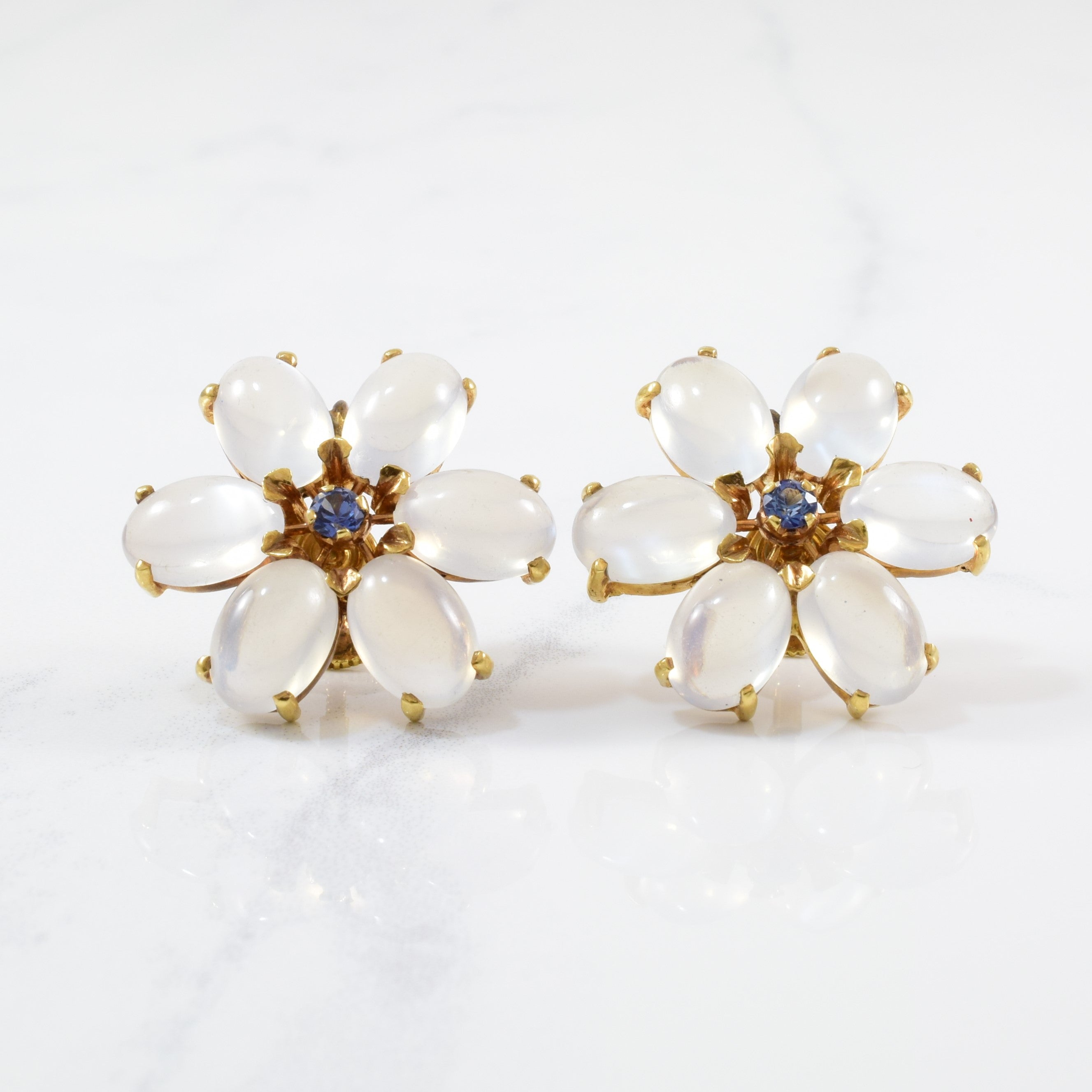 'Wordley, Allsopp, and Bliss' Moonstone & Sapphire Clip On Earrings | 0.2ctw, 24ctw |