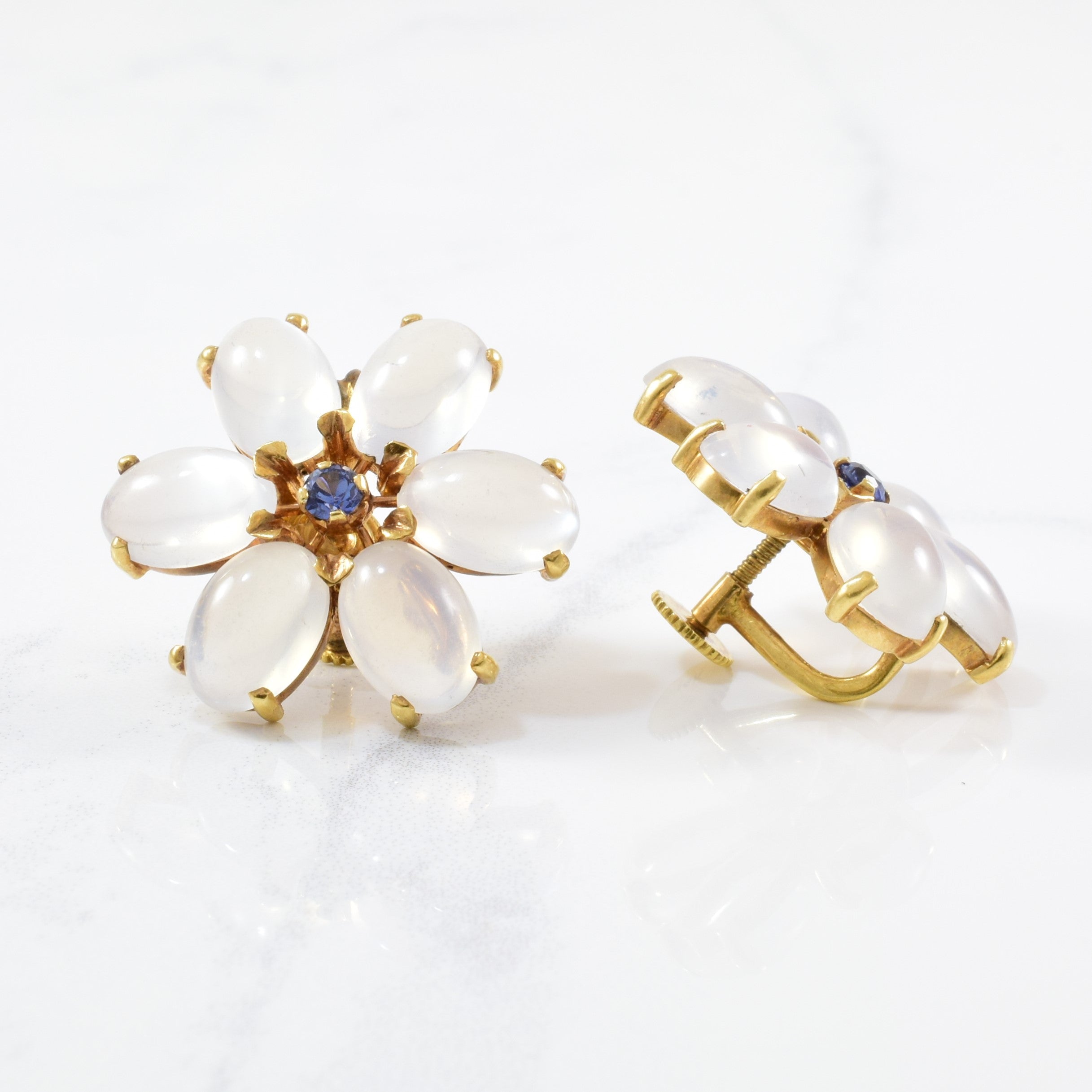 'Wordley, Allsopp, and Bliss' Moonstone & Sapphire Clip On Earrings | 0.2ctw, 24ctw |