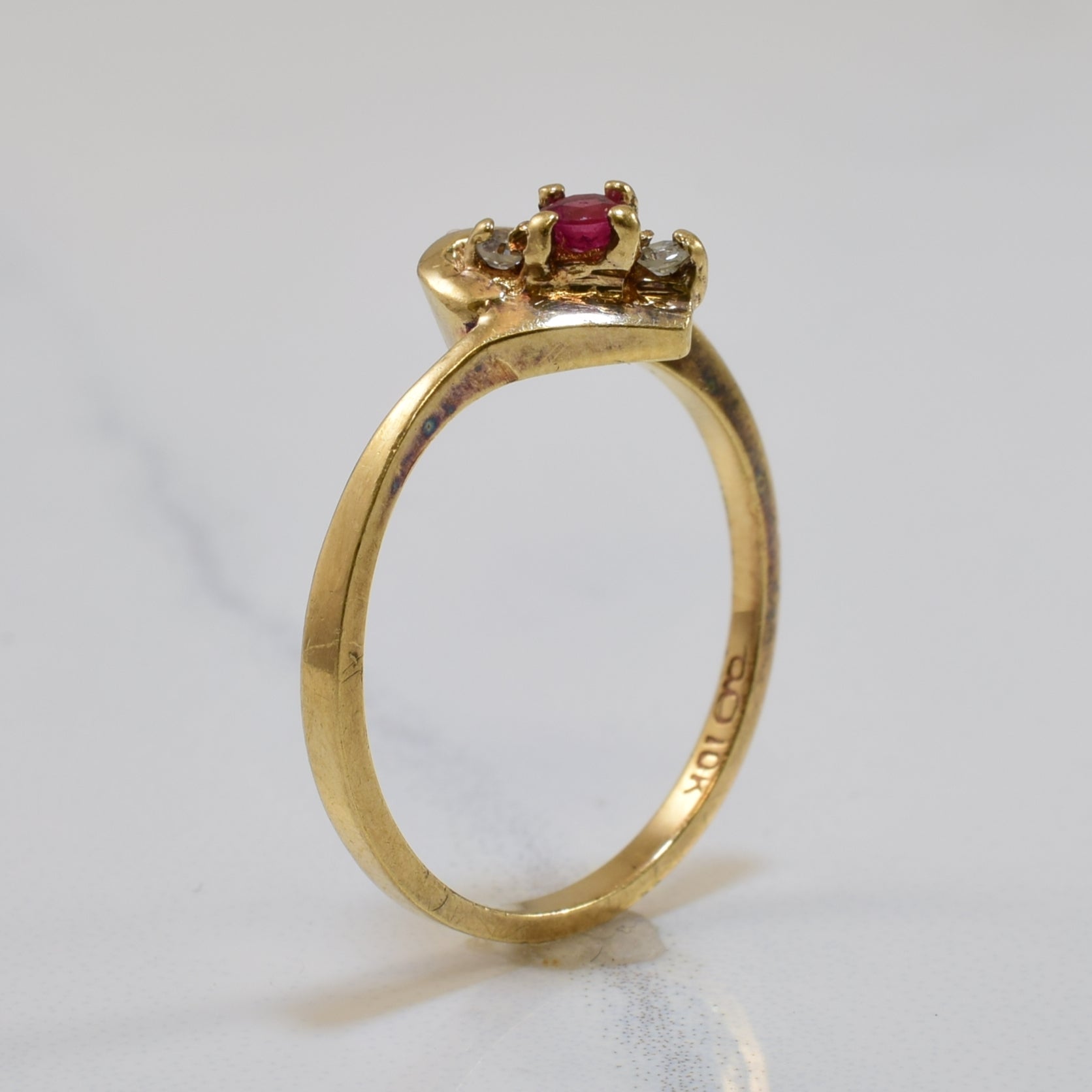 Ruby & Diamond Bypass Ring | 0.07ct, 0.04ctw | SZ 5.5 |