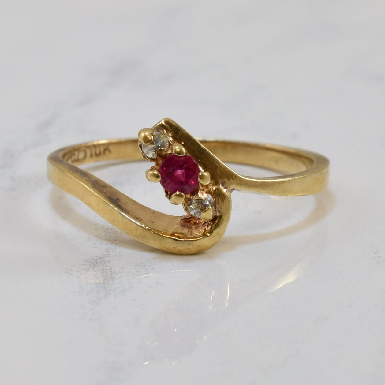 Ruby & Diamond Bypass Ring | 0.07ct, 0.04ctw | SZ 5.5 |