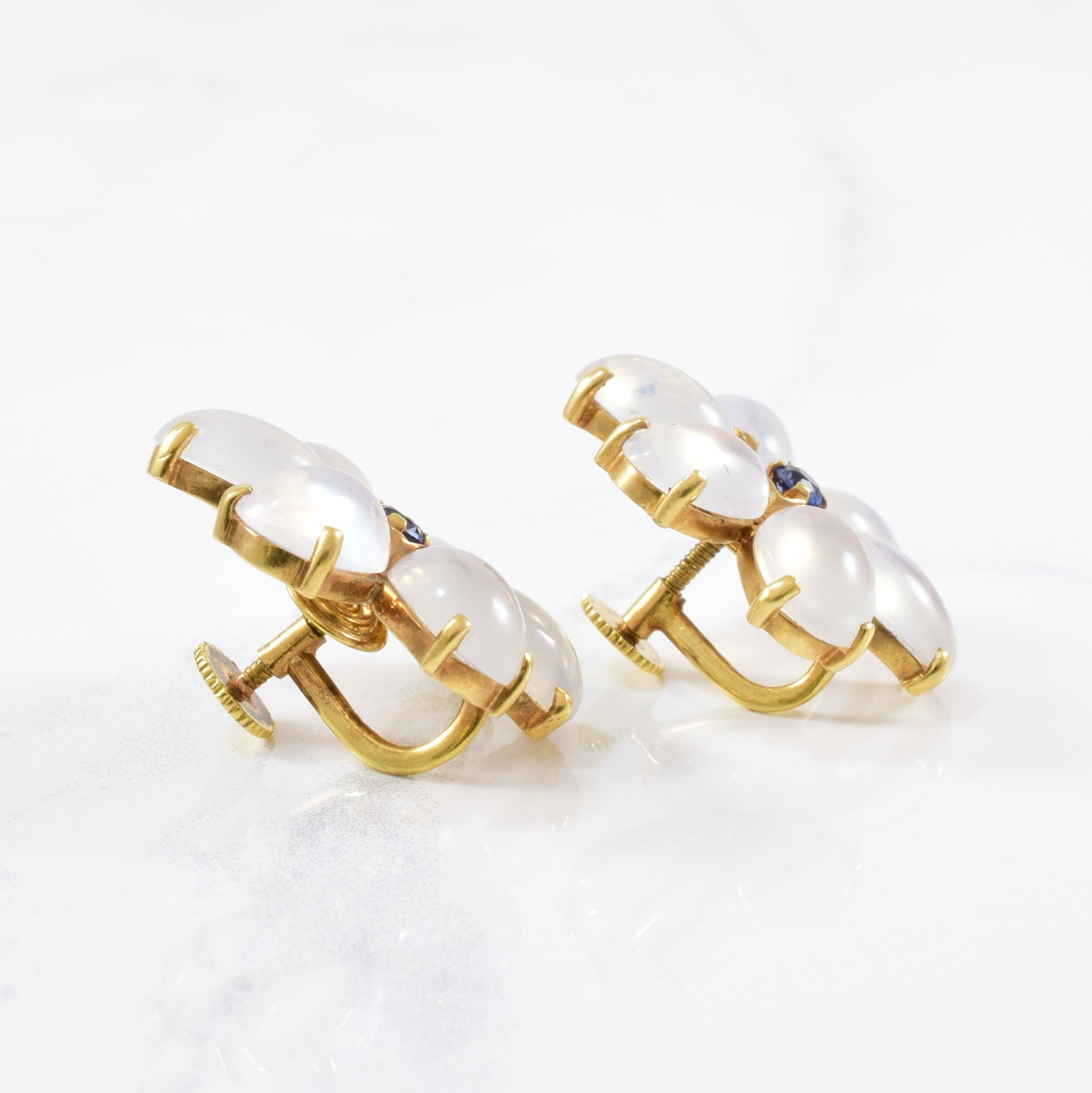 'Wordley, Allsopp, and Bliss' Moonstone & Sapphire Clip On Earrings | 0.2ctw, 24ctw |