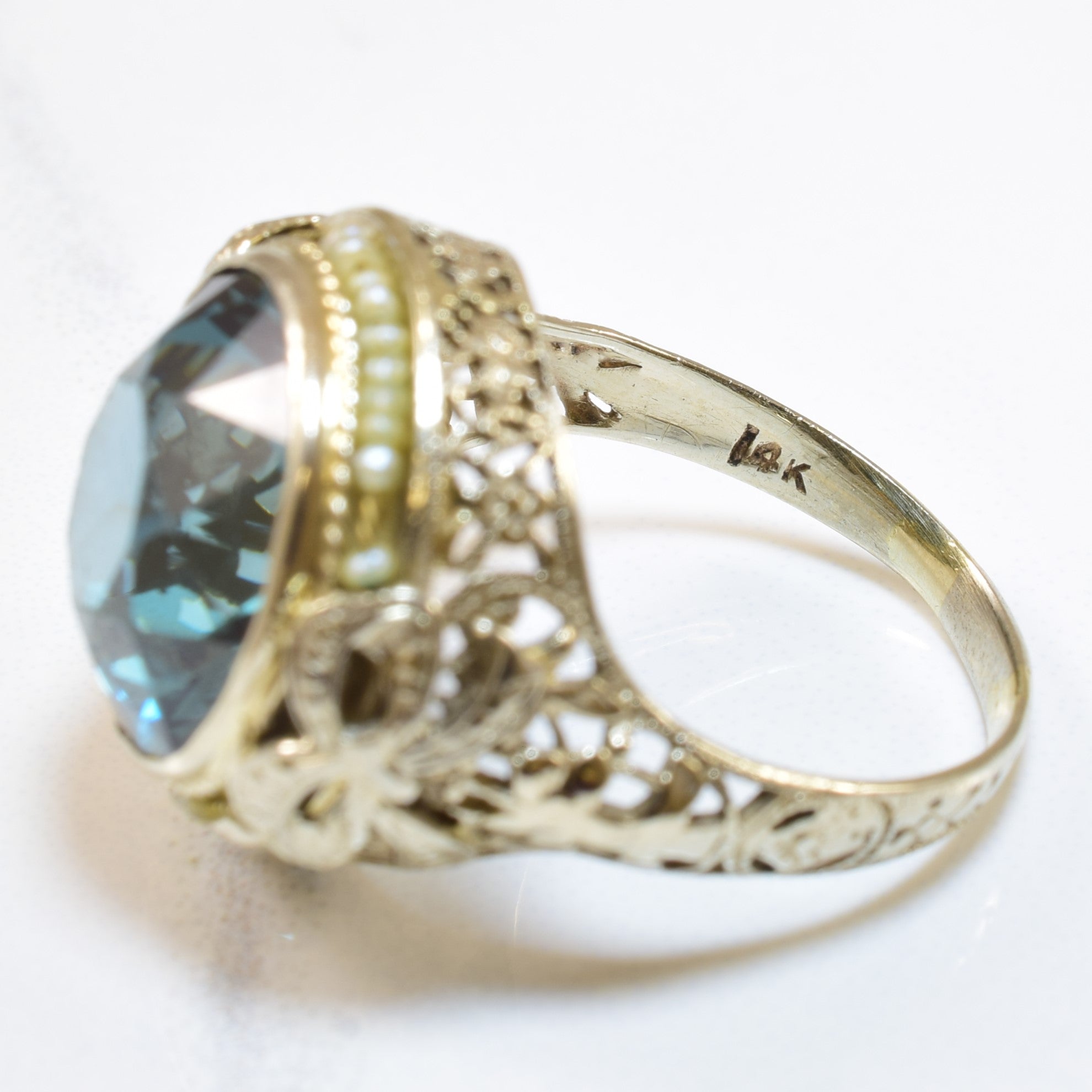 Bague Art Déco bleu sarcelle en pâte de perles et perles fines | 8,30 ct, 0,40 ct au total | Taille 6,5 |
