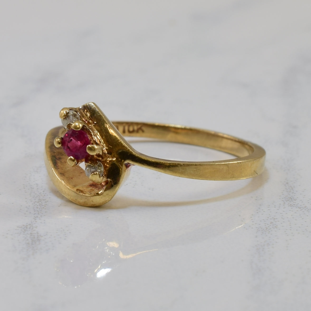 Ruby & Diamond Bypass Ring | 0.07ct, 0.04ctw | SZ 5.5 |