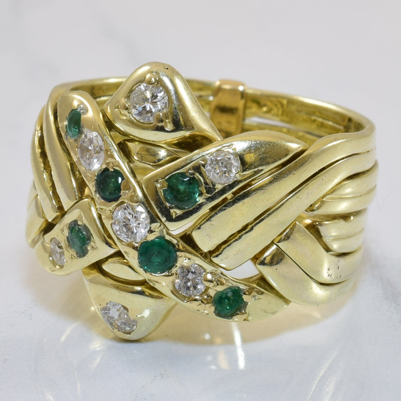 Diamond & Emerald Puzzle Ring | 0.36ctw, 0.24ctw | SZ 9.5 |