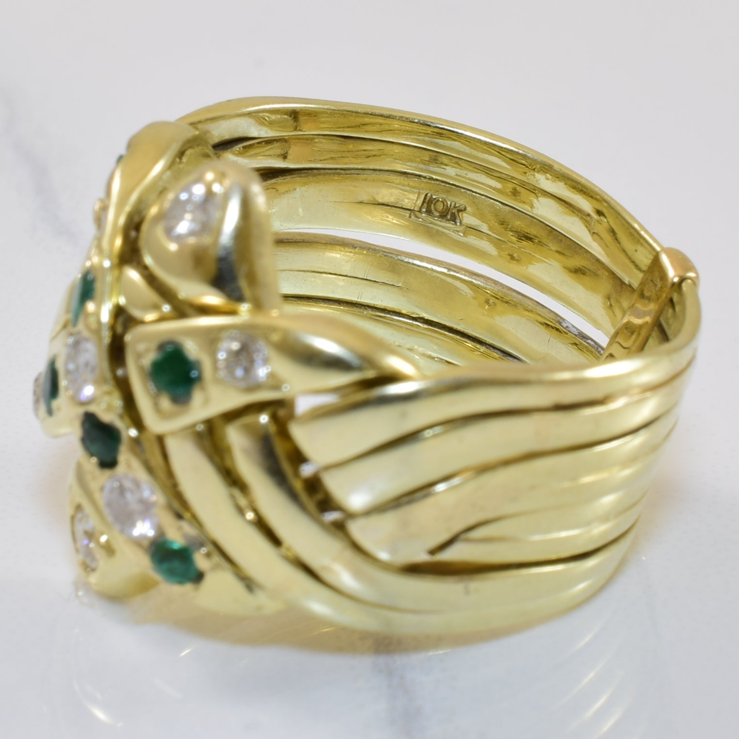 Diamond & Emerald Puzzle Ring | 0.36ctw, 0.24ctw | SZ 9.5 |
