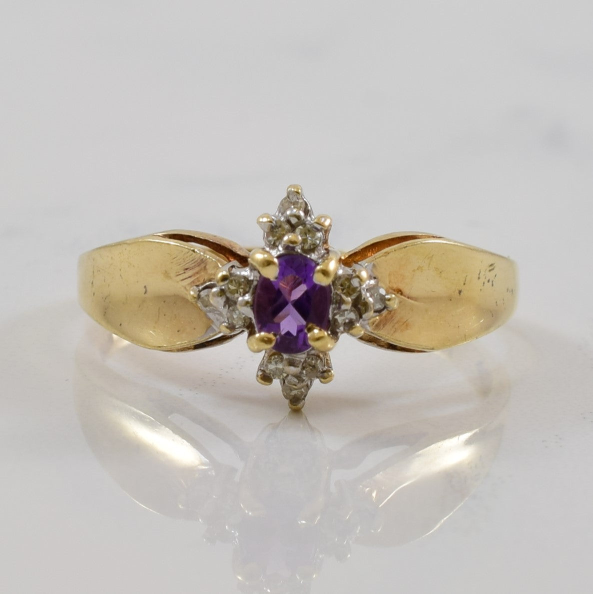 Petite Amethyst & Diamond Ring | 0.15ct, 0.06ctw | SZ 6.5 |