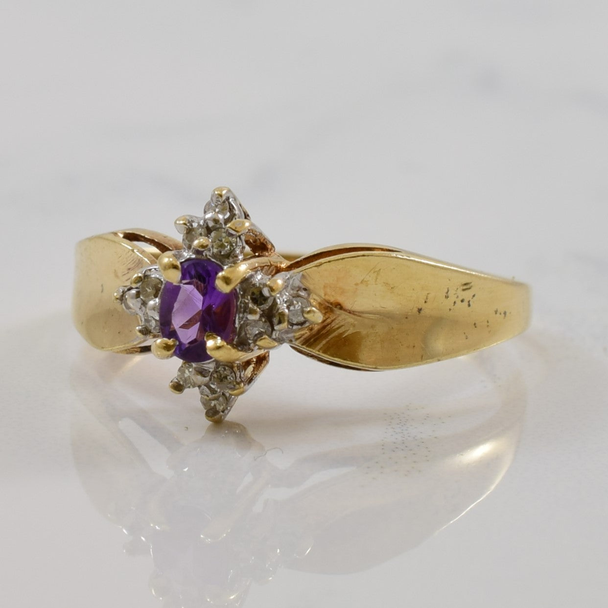 Petite Amethyst & Diamond Ring | 0.15ct, 0.06ctw | SZ 6.5 |