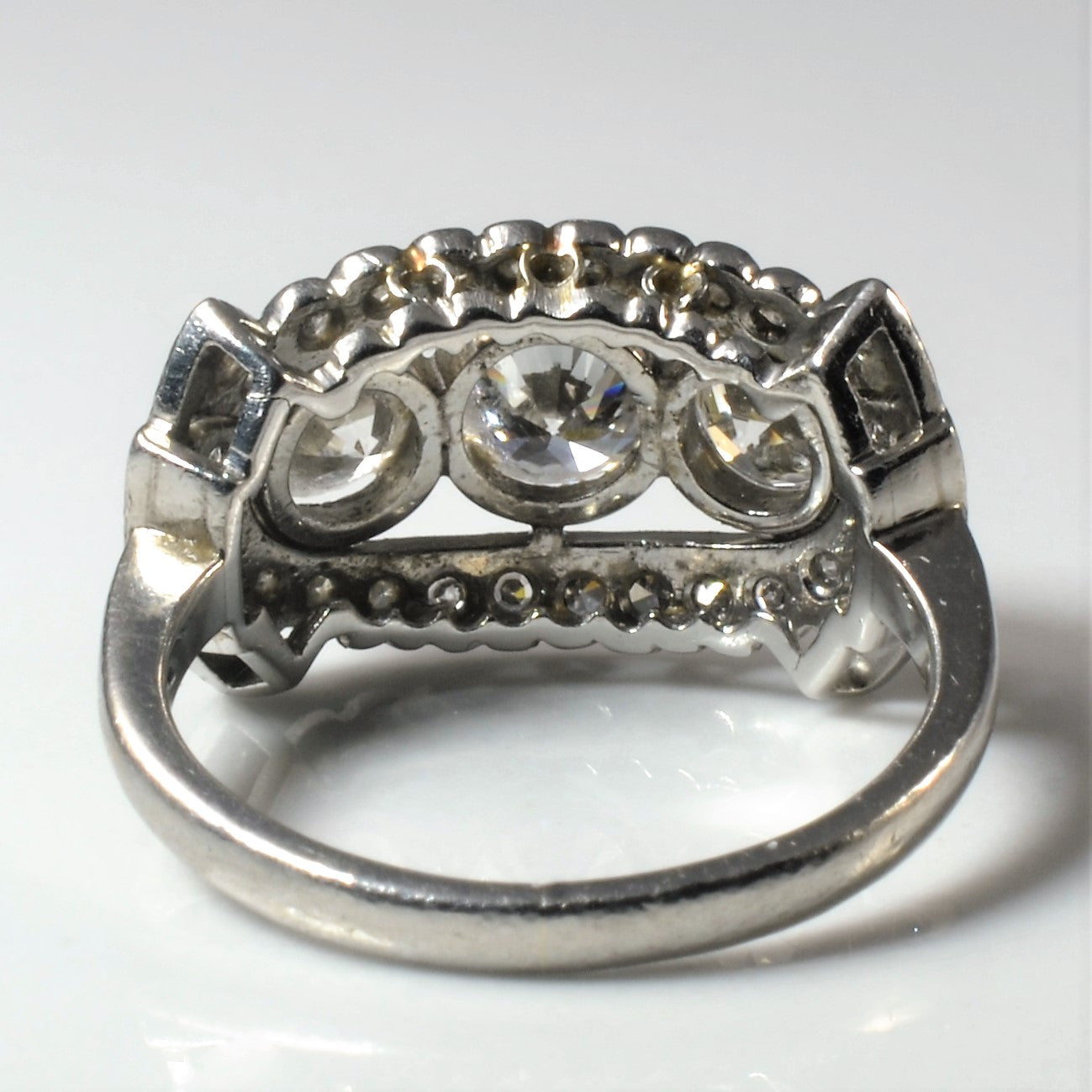 Art Deco Inspired Three Stone Engagement Ring | 2.01ctw | SZ 7 |