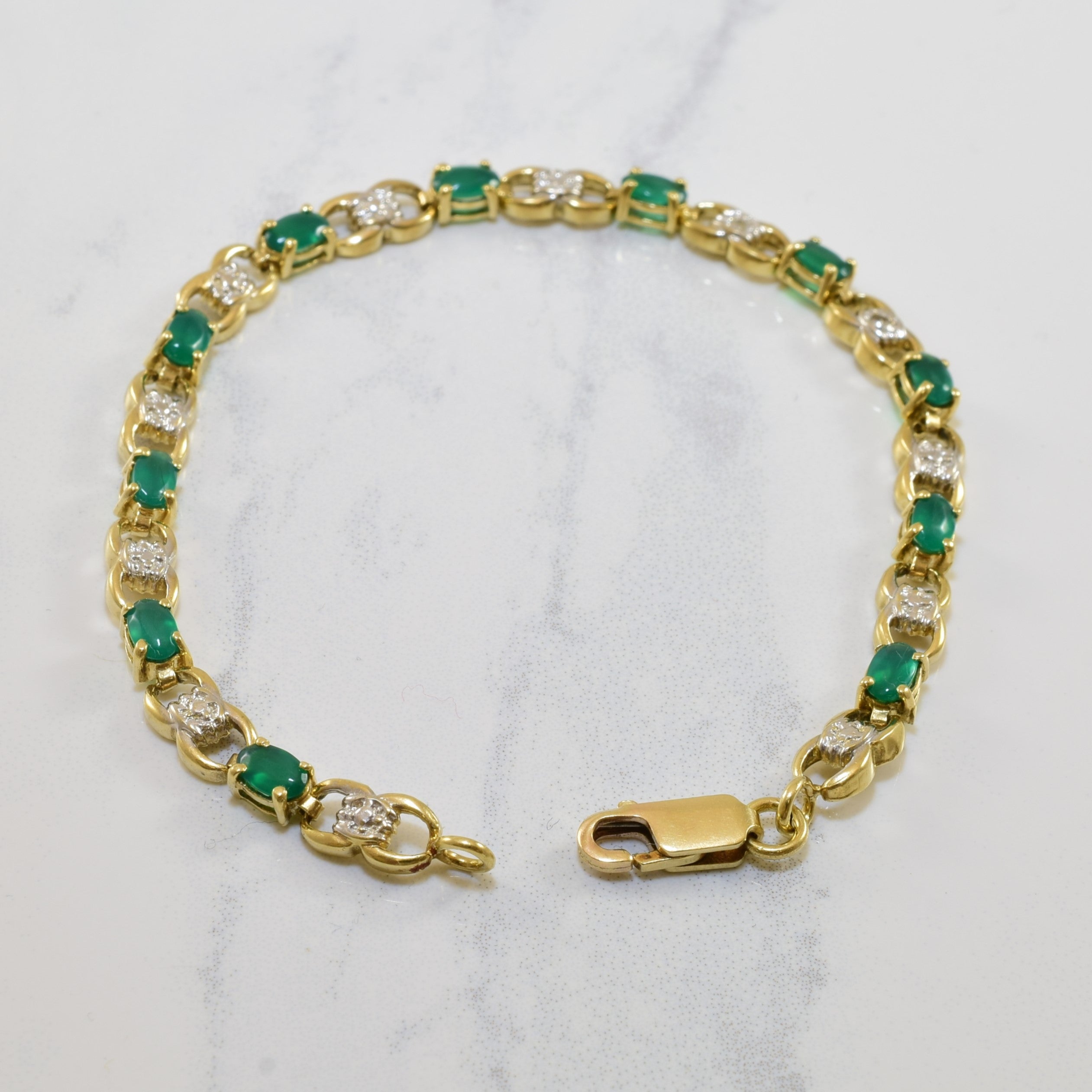 Green Onyx & Diamond Bracelet | 1.80ctw, 0.02ctw | 6.5" |