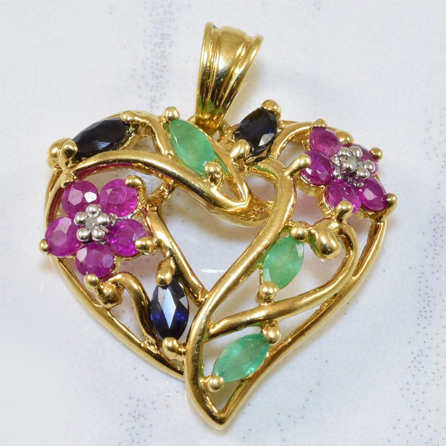 Mixed Gem Heart Pendant | 0.62ctw, 0.01ctw |