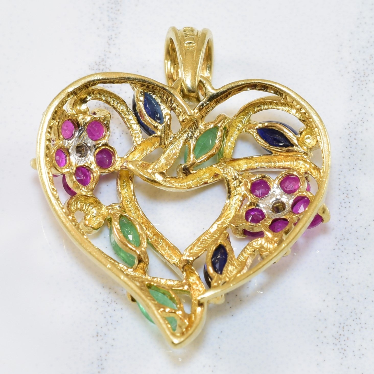 Mixed Gem Heart Pendant | 0.62ctw, 0.01ctw |