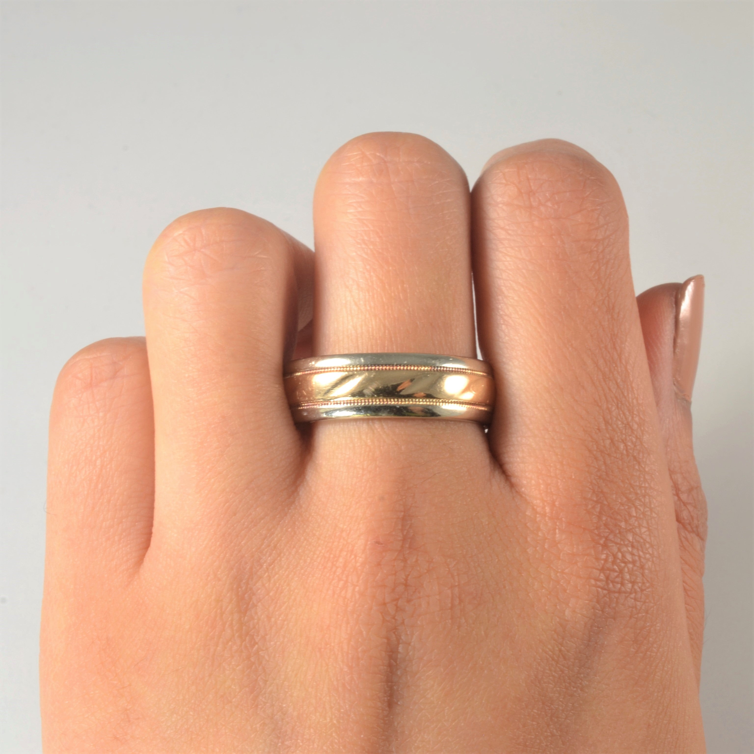 Milgrain Detailed Two Tone Gold Band | SZ 11.25 |