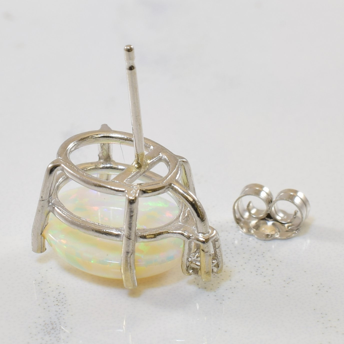 Synthetic Opal & Diamond Basket Stud Earrings | 4.60ctw, 0.08ctw |