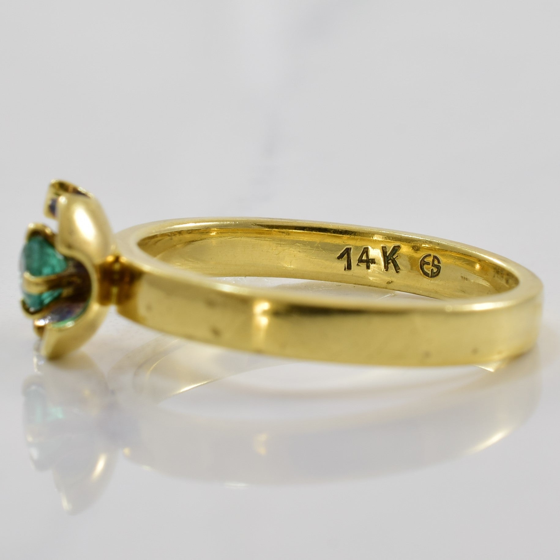 Bague florale en émeraude | 0,14 ct | Taille 7 |