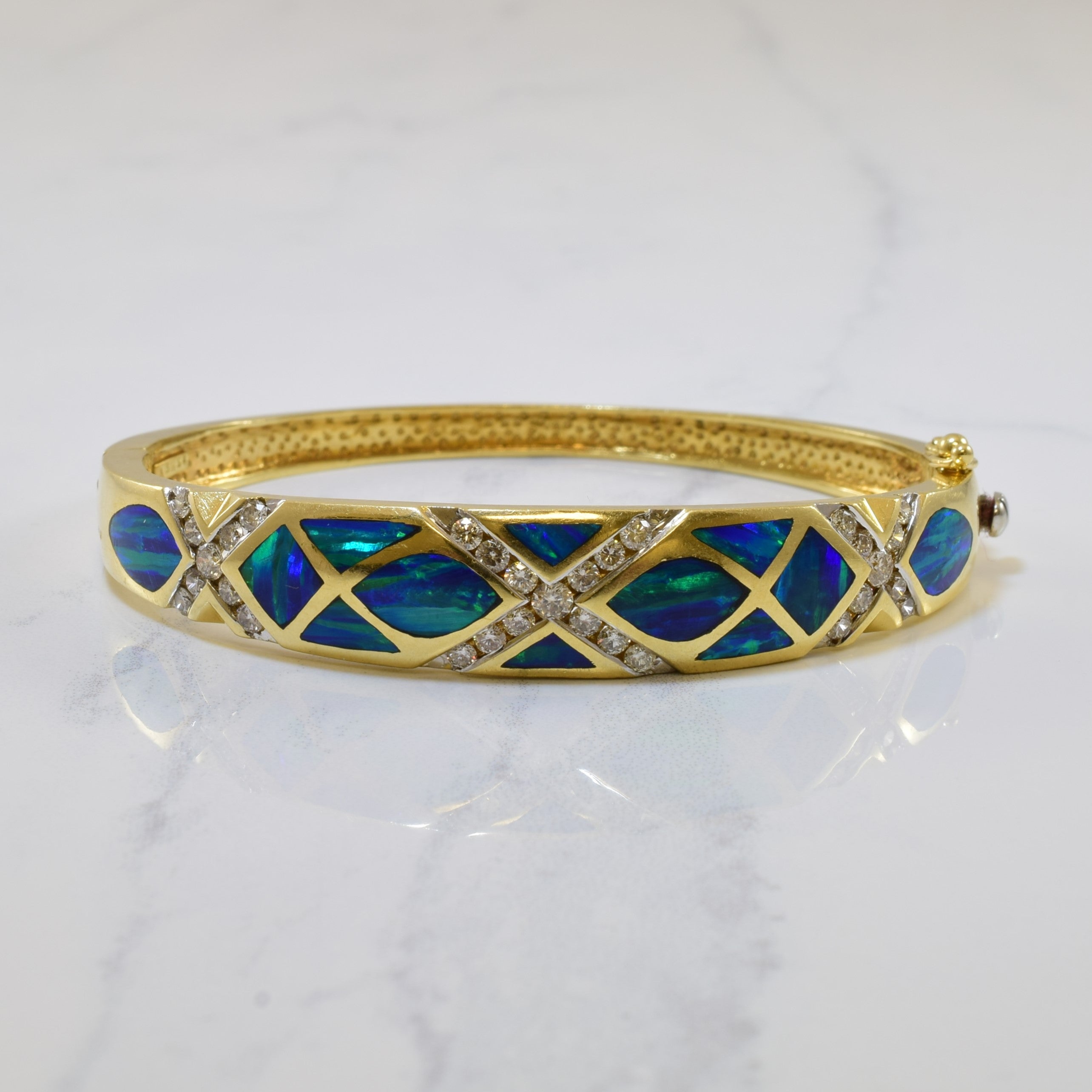 Bracelet en opale noire et diamants | 5,00 ct, 1,20 ct | 7,5" |