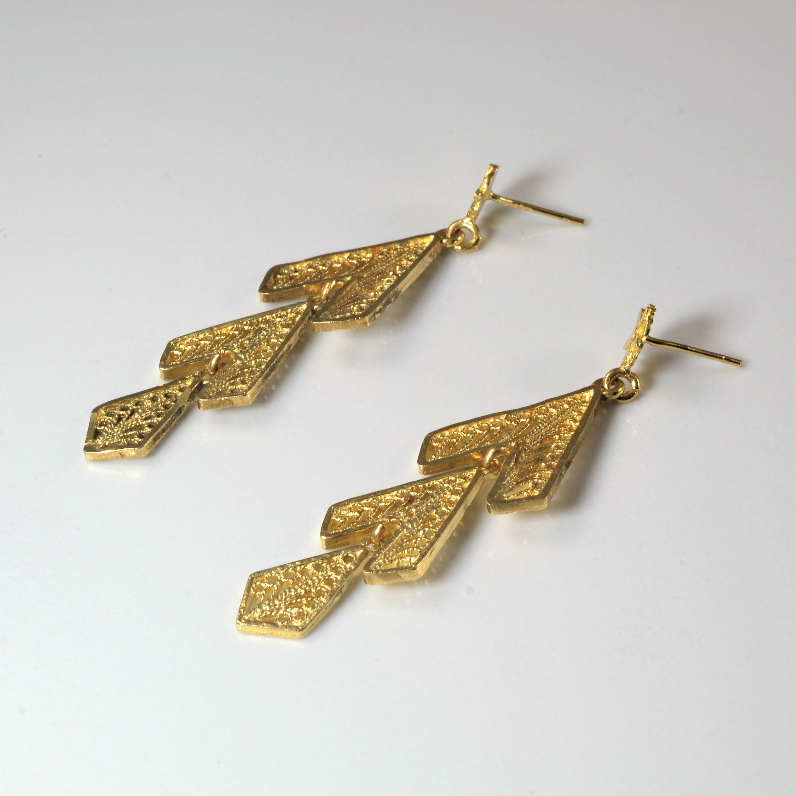 Gold Filigree Drop Stud Earrings |