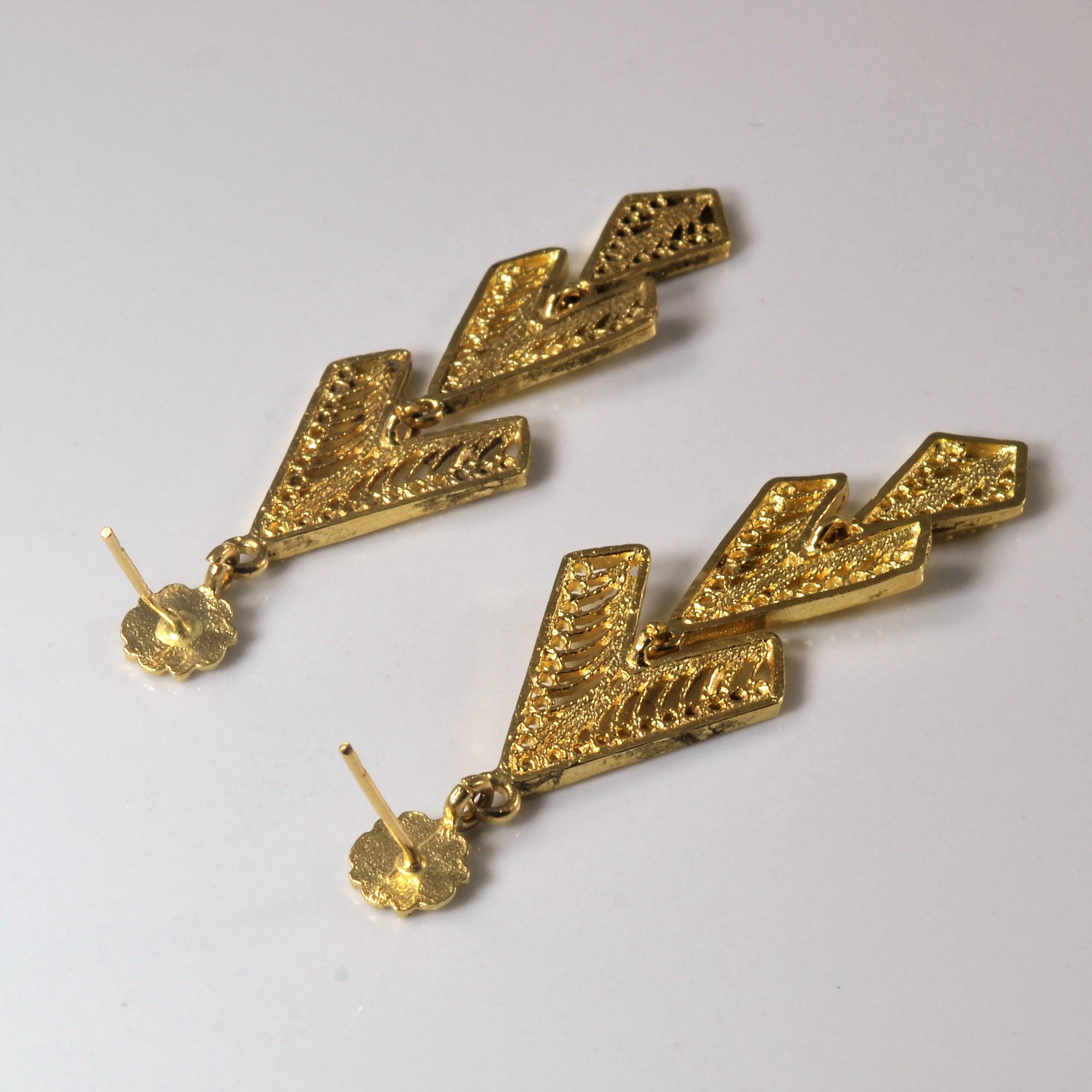 Gold Filigree Drop Stud Earrings |