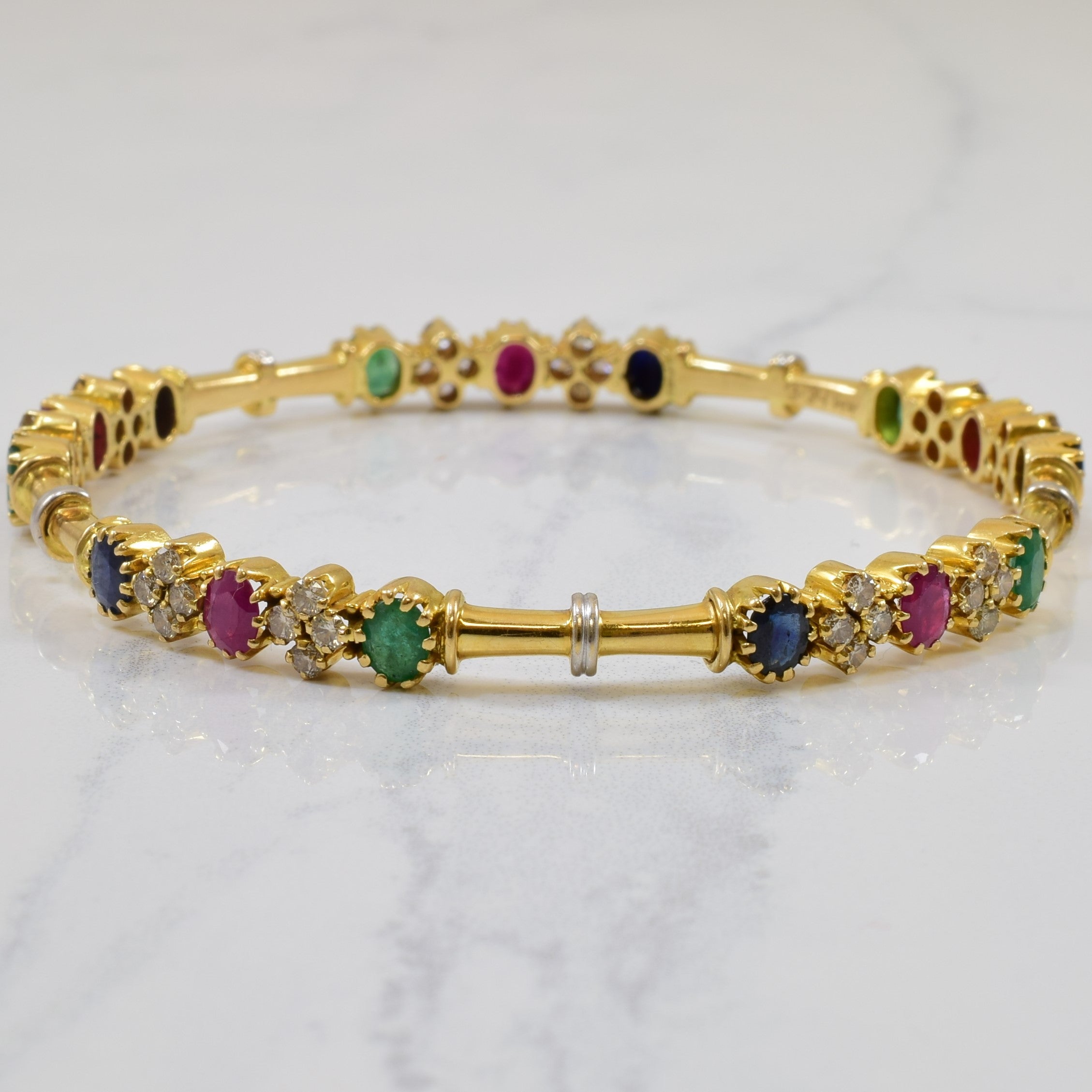 Yellow Gold Mixed Gem Bangle | 3.34ctw, 1.80ctw | 7.5" |