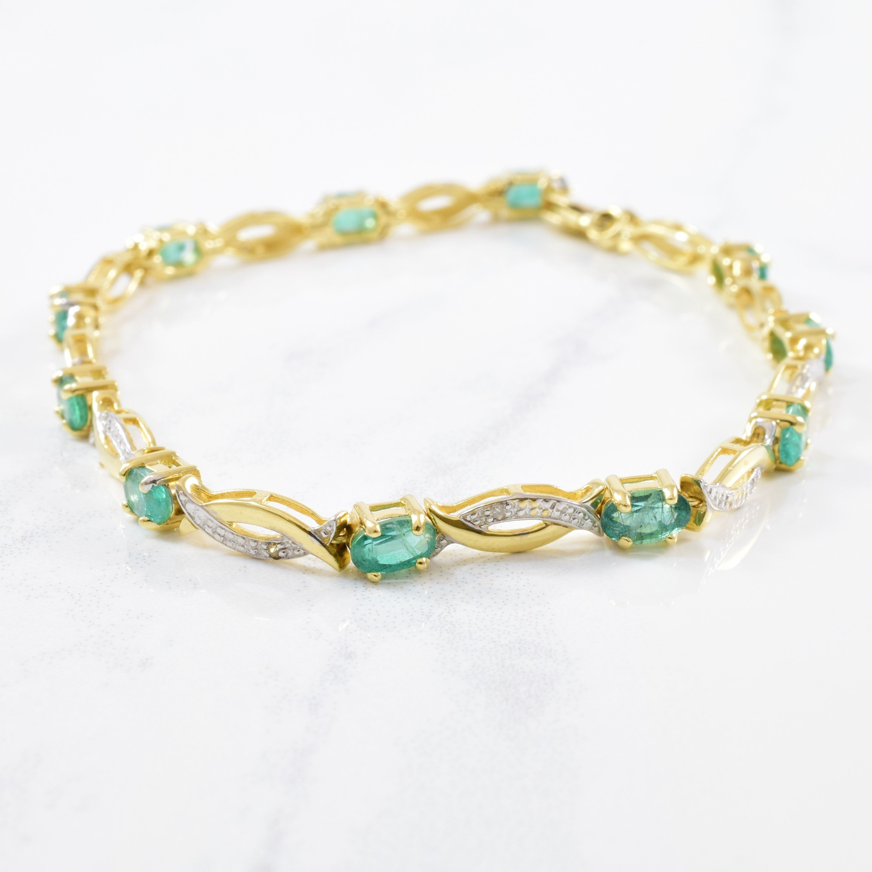 Emerald & Diamond Gemstone Bracelet | 2.75ctw, 0.03ctw | 7" |