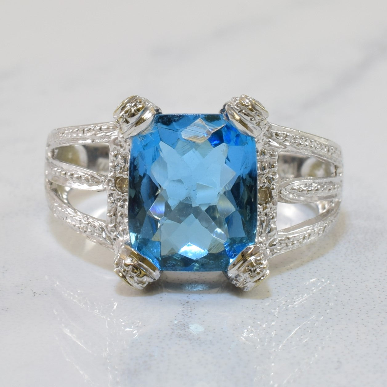 Blue Topaz & Diamond Cocktail Ring | 3.50ct, 0.01ctw | SZ 6.75 |