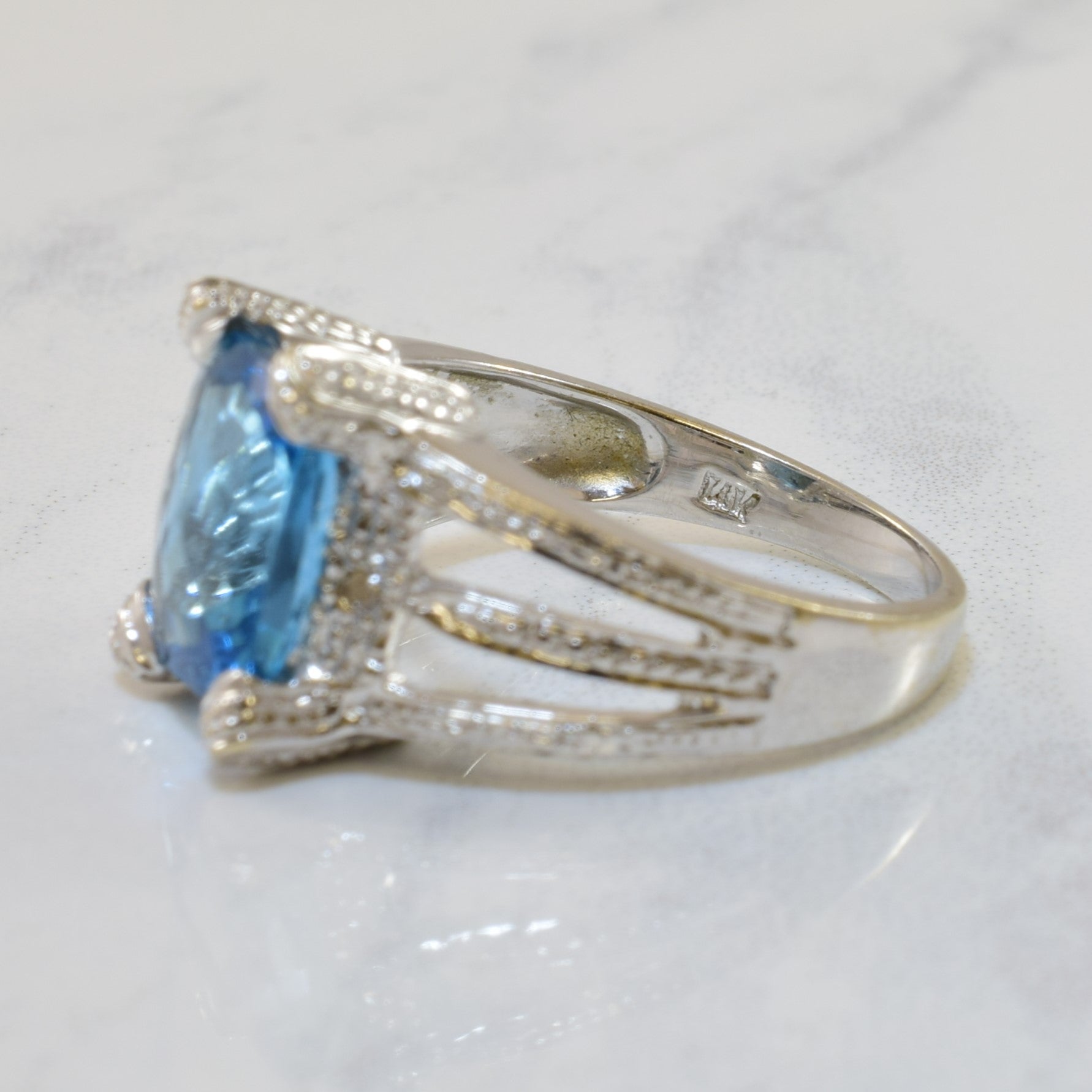 Blue Topaz & Diamond Cocktail Ring | 3.50ct, 0.01ctw | SZ 6.75 |