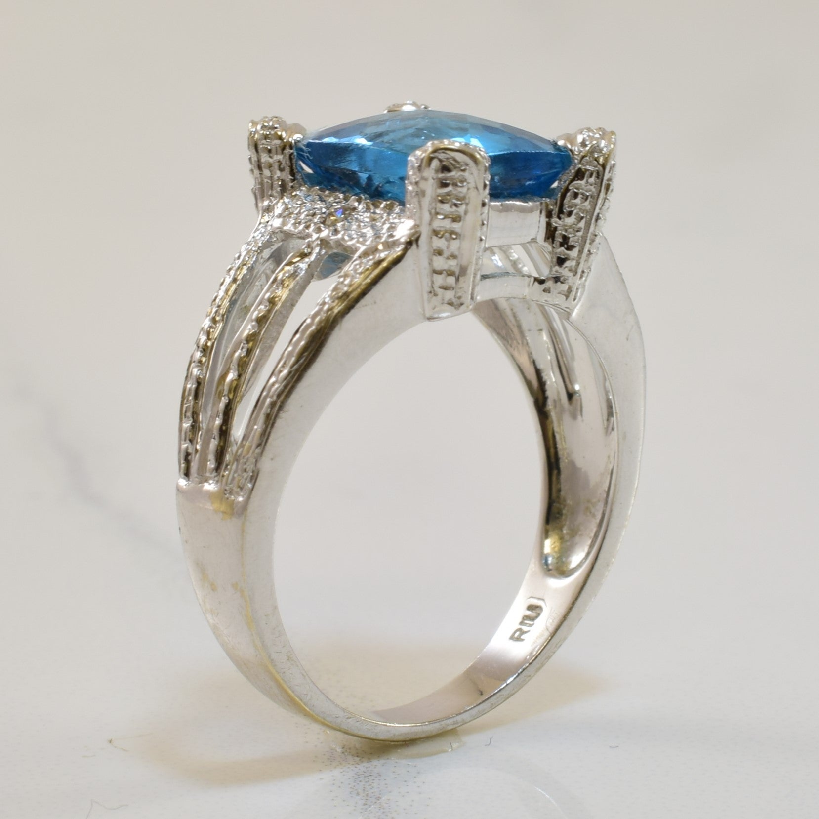 Blue Topaz & Diamond Cocktail Ring | 3.50ct, 0.01ctw | SZ 6.75 |