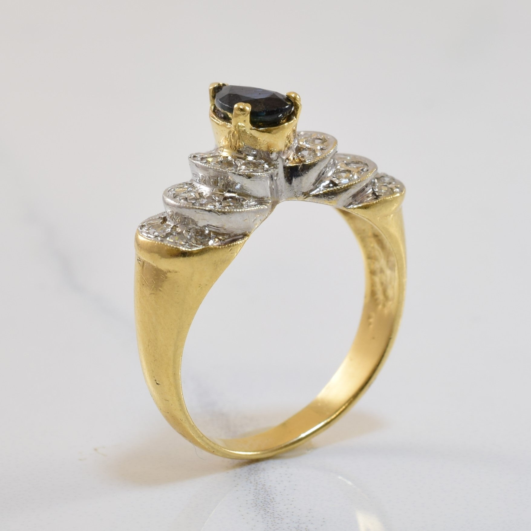 Chevron Sapphire & Diamond Step Ring | 0.45ct, 0.24ctw | SZ 5.5 |
