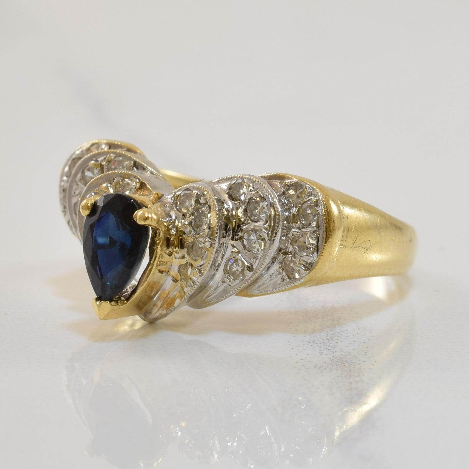 Chevron Sapphire & Diamond Step Ring | 0.45ct, 0.24ctw | SZ 5.5 |