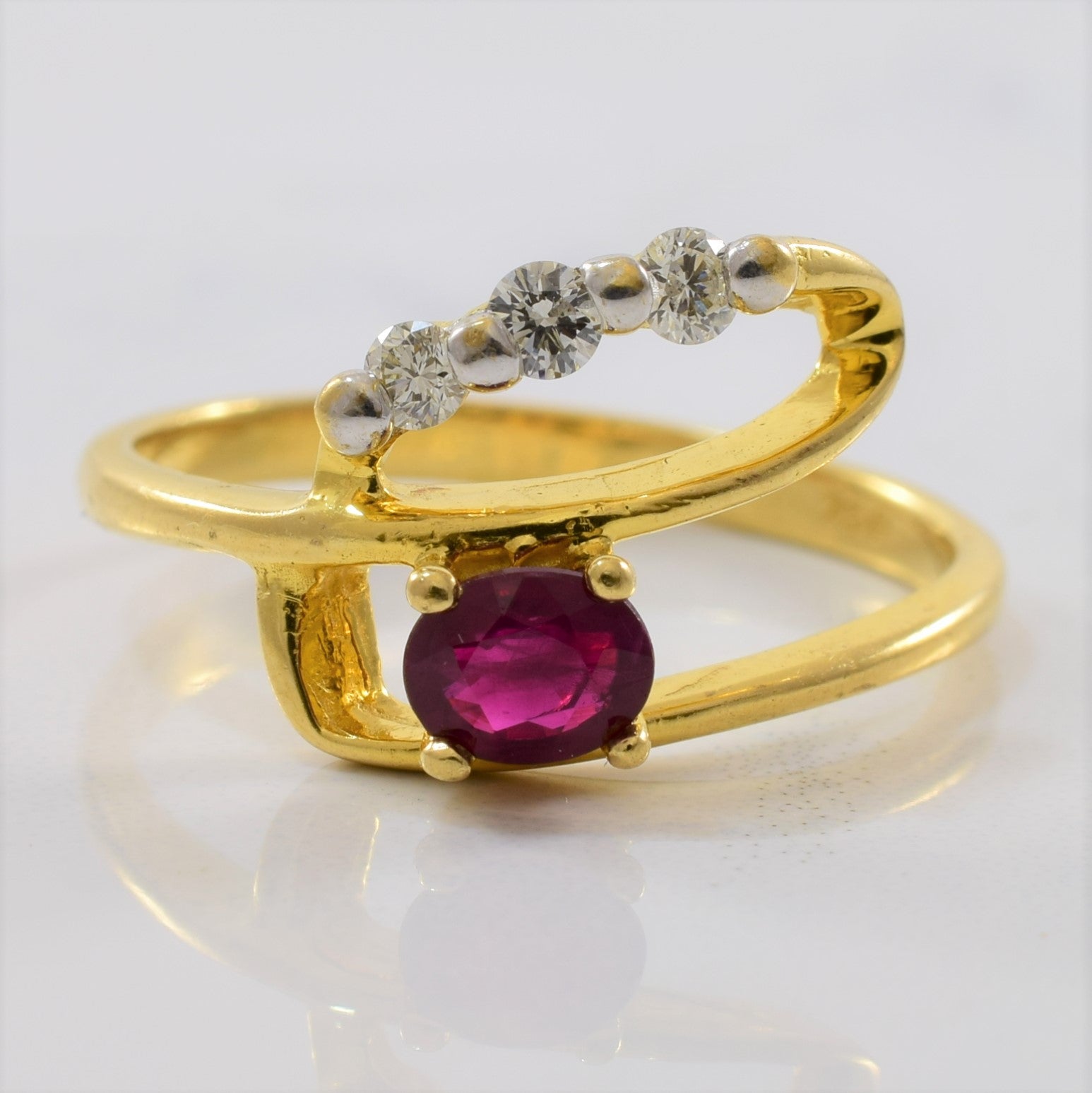 Geometric Ruby & Diamond Bypass Ring | 0.12ctw, 0.33ct | SZ 6.5 |