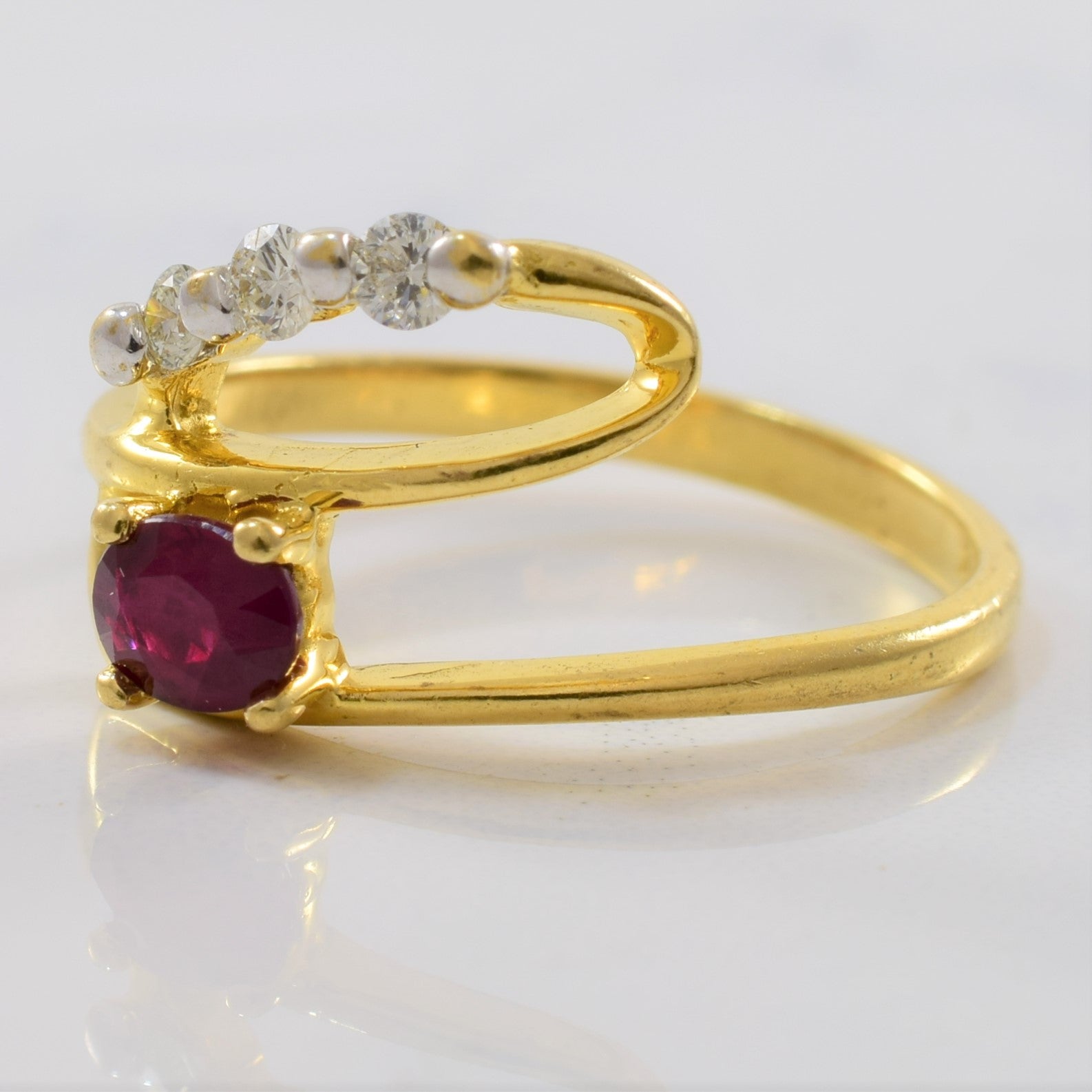 Geometric Ruby & Diamond Bypass Ring | 0.12ctw, 0.33ct | SZ 6.5 |